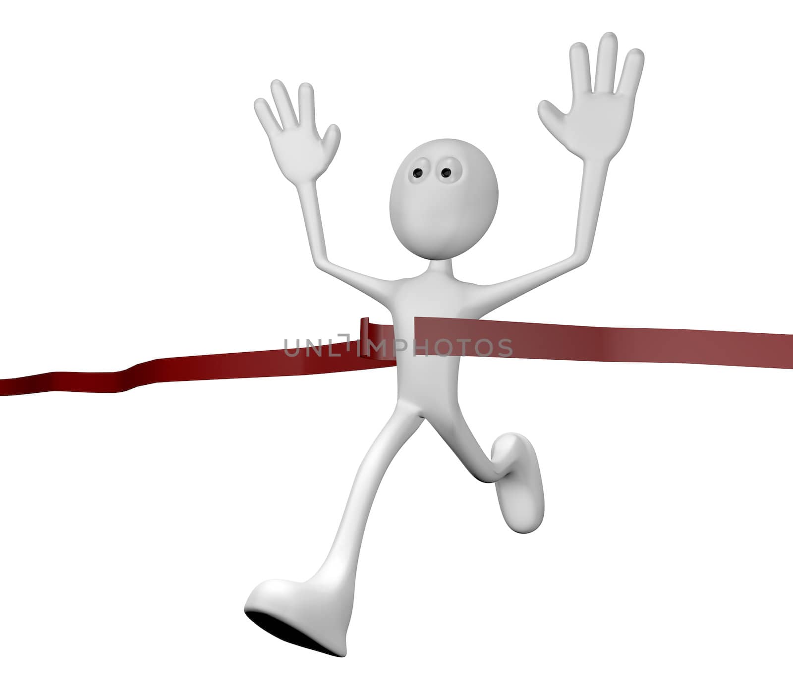 cartoon character crossing the finishing line - 3d illustration