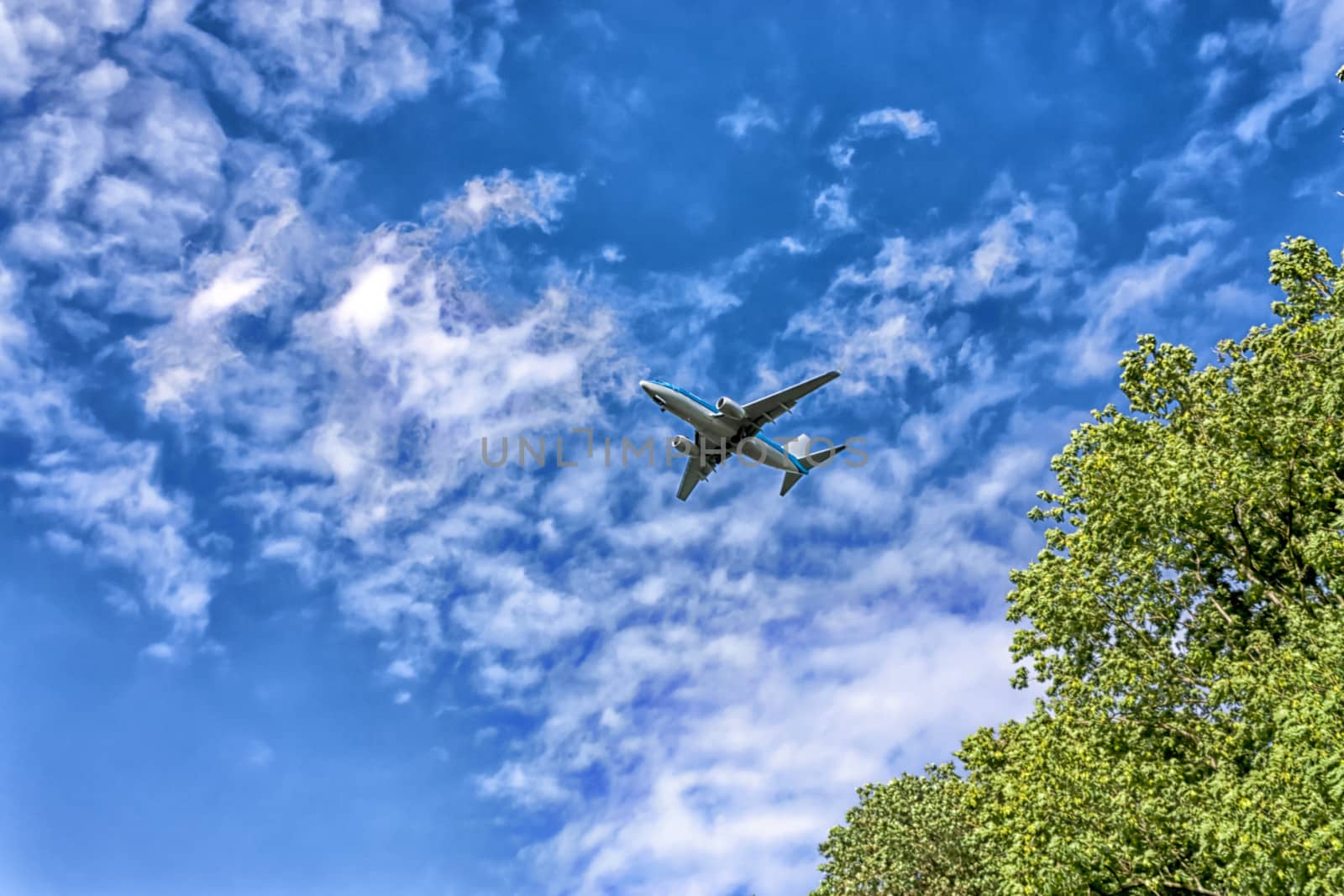 airplane flying at blue sky by Tetyana