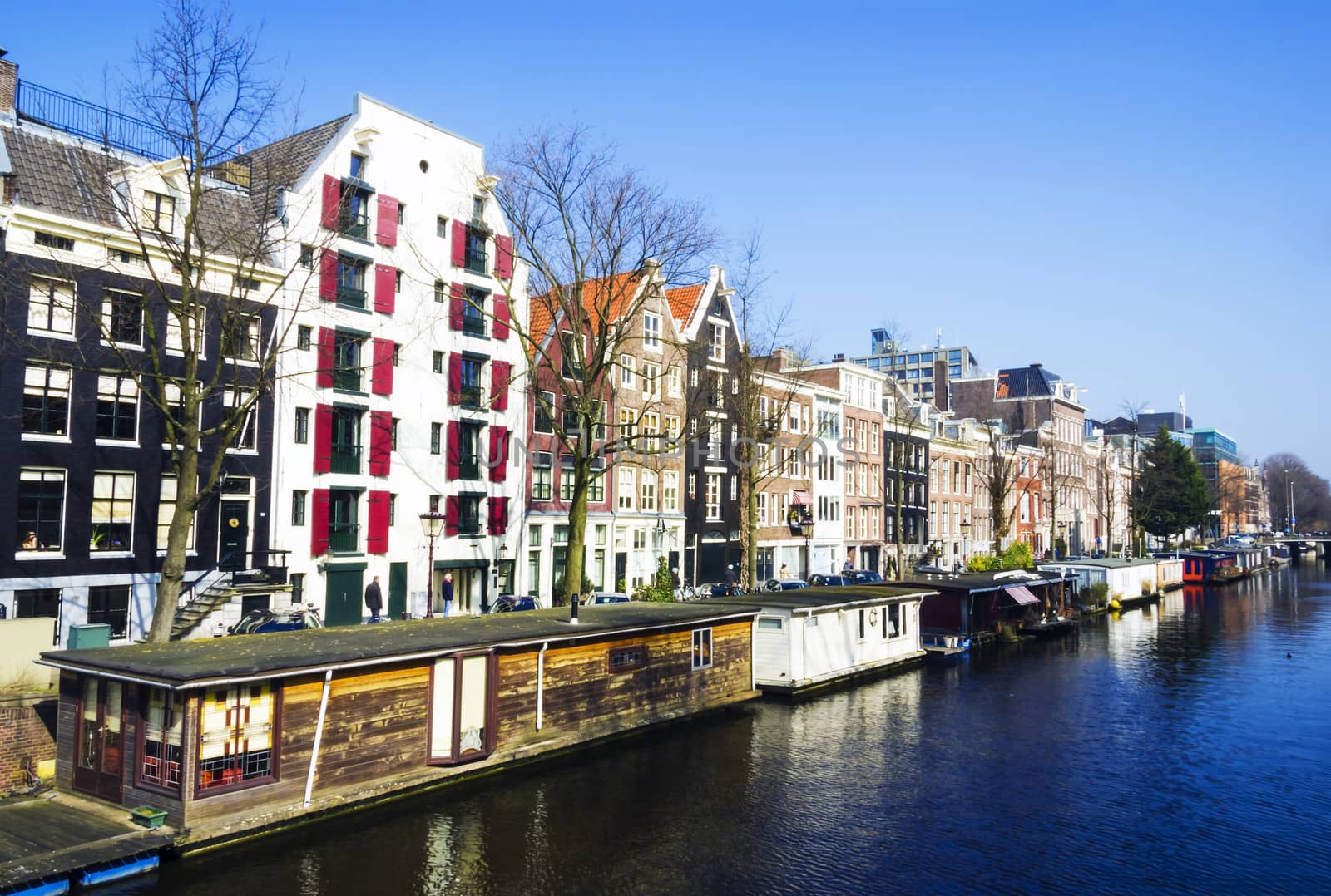 Classical Amsterdam view on a canal, the Netherlands