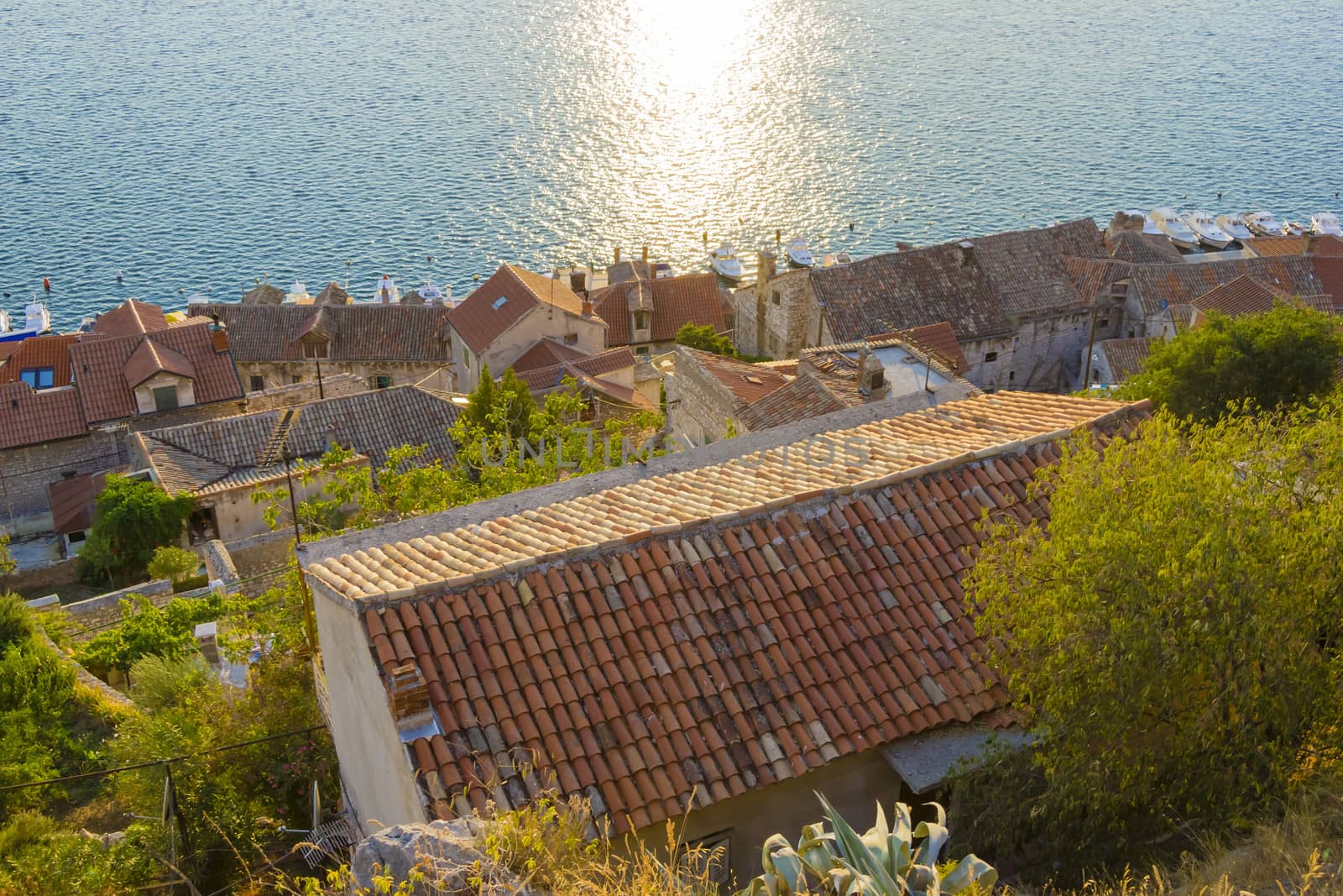 View of the red roofs and the sea, Sibenik, Croatia