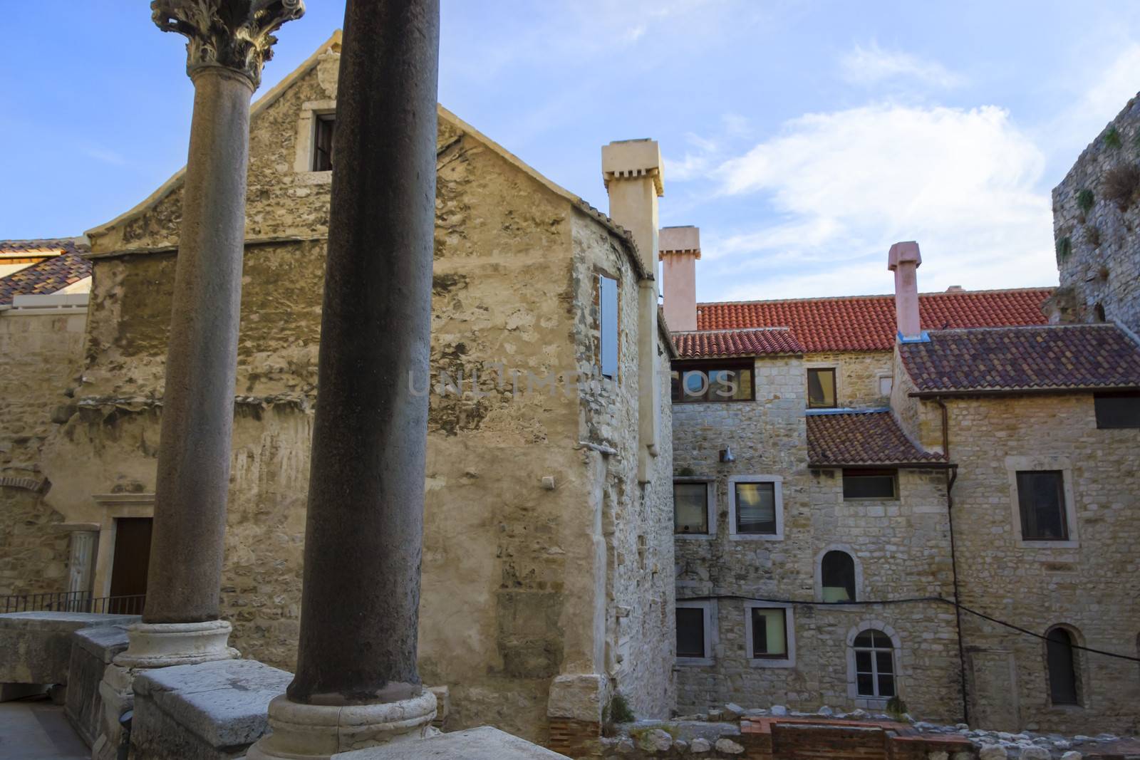 Diocletian palace ruins and cathedral bell tower, Split, Croatia by Tetyana