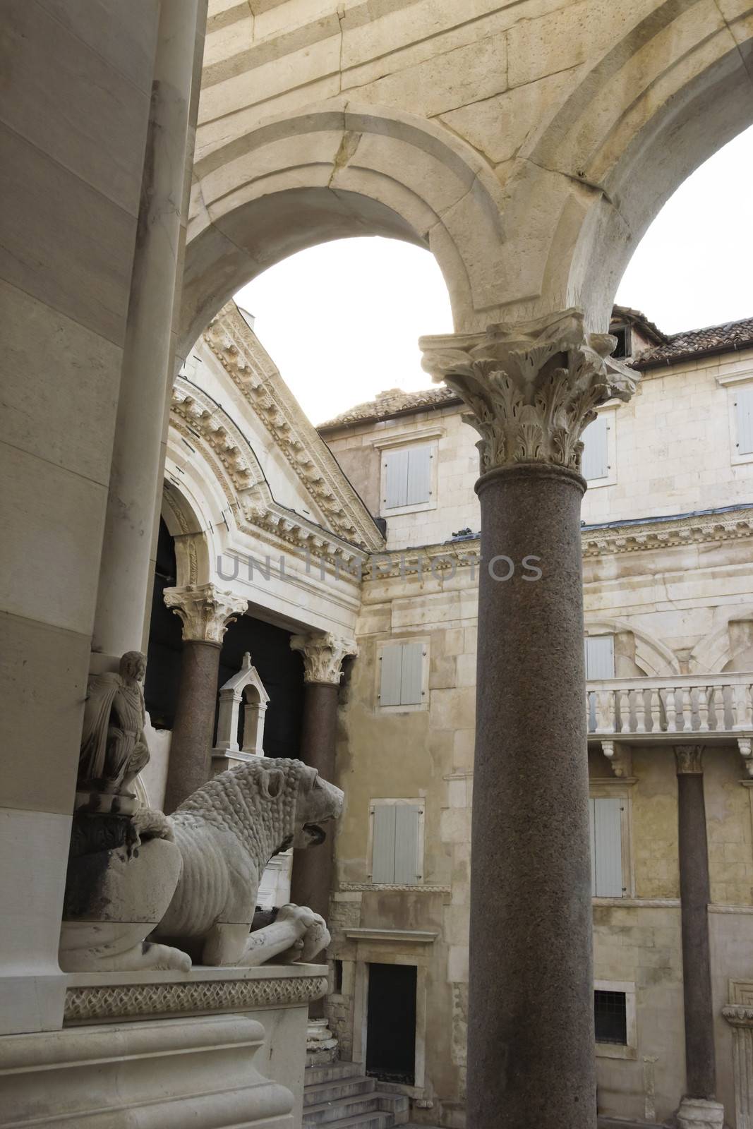 Diocletian palace ruins and cathedral bell tower, Split, Croatia.