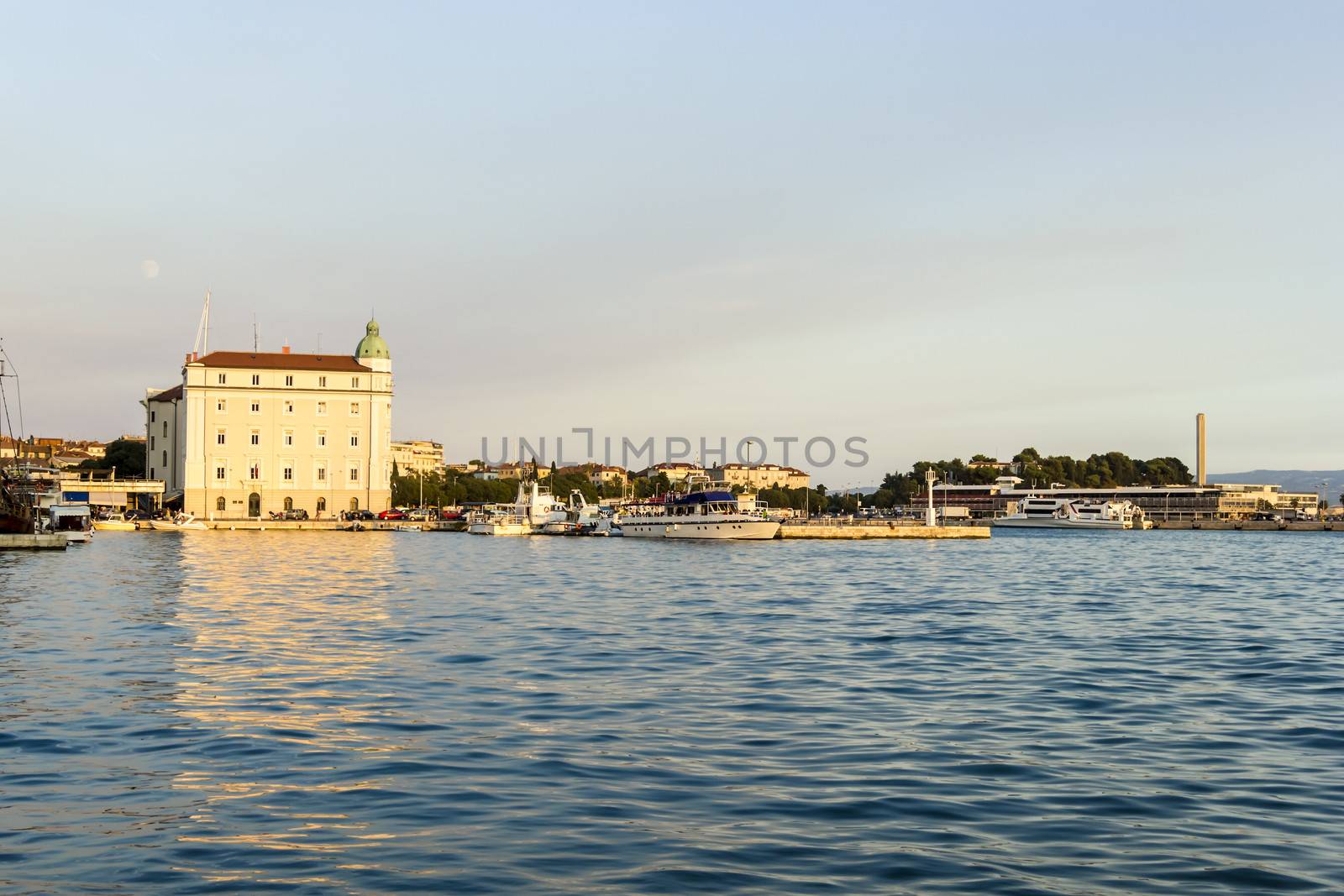 Split view in the evening at sunset