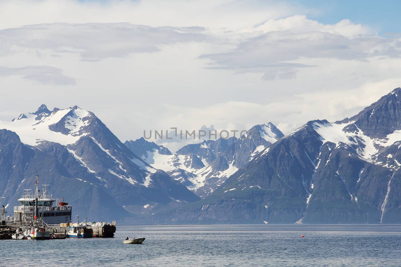 Arctic mountains and fjord in northern Norway at summer