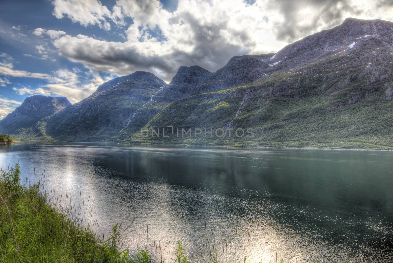 Arctic mountains and fjord in northern Norway at summer