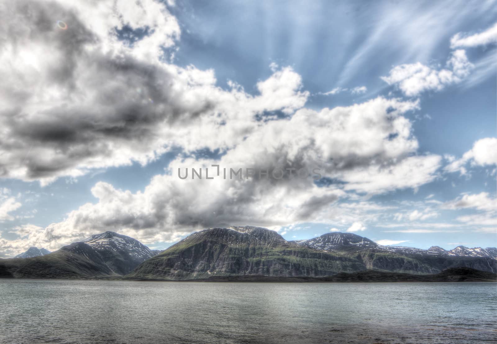 Arctic mountains and fjord in northern Norway at summer