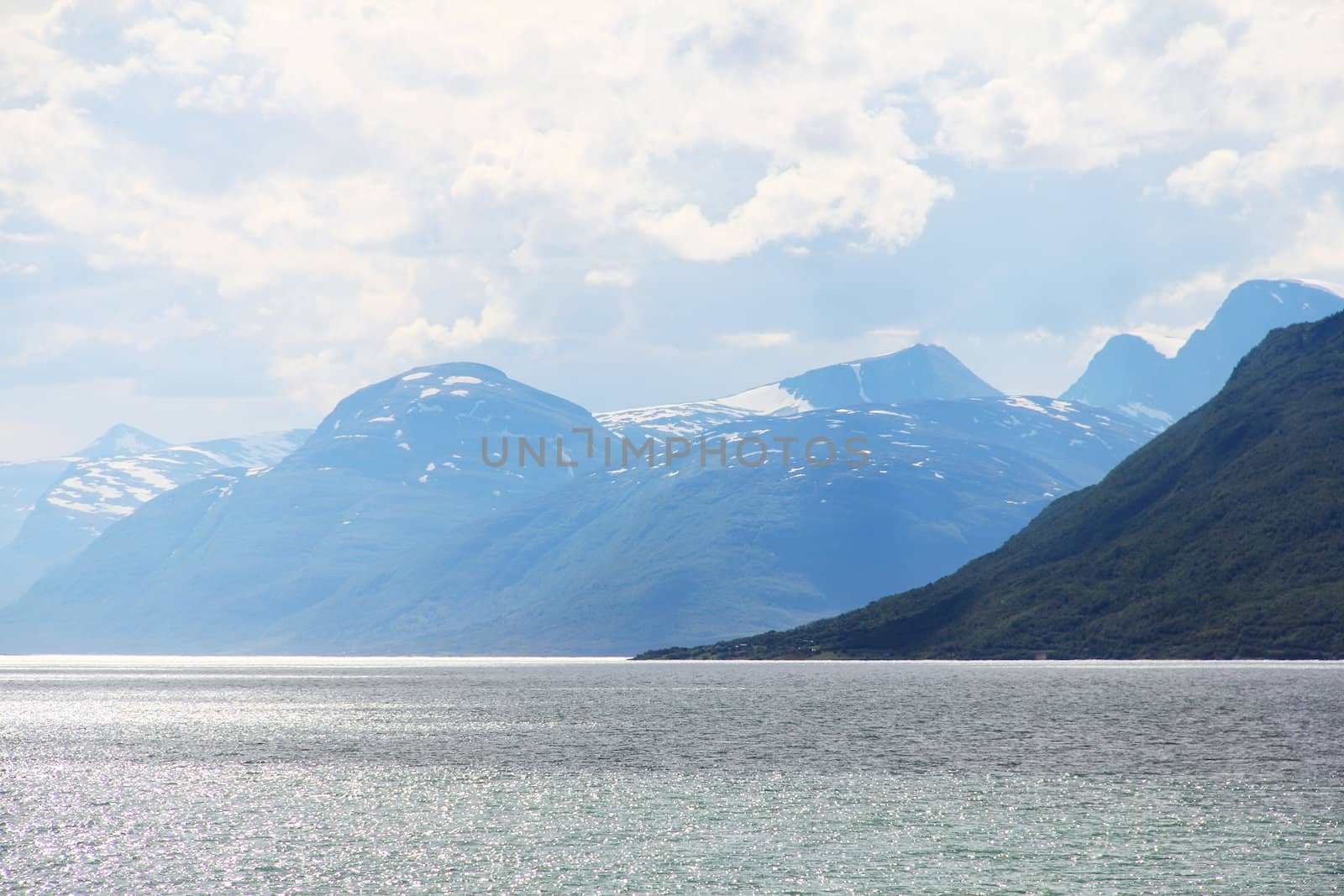 Arctic mountains and fjord in northern Norway at summer