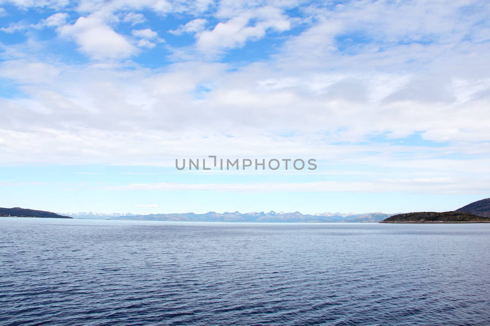 Arctic mountains and fjord in northern Norway at summer