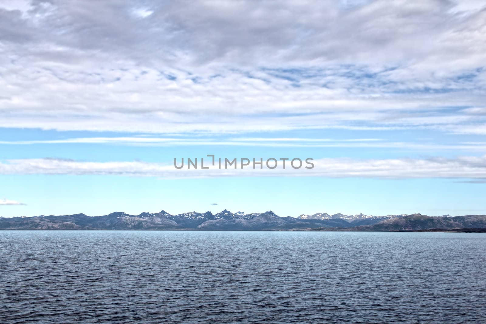 Arctic mountains and fjord in northern Norway at summer