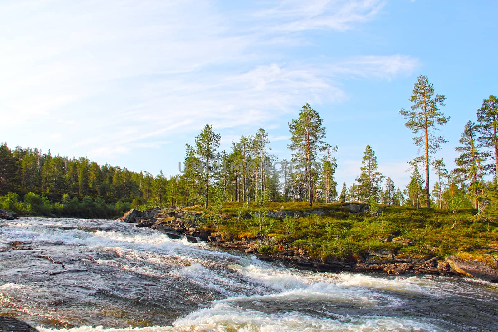 Wild glacier river in summer sunny day, Norway