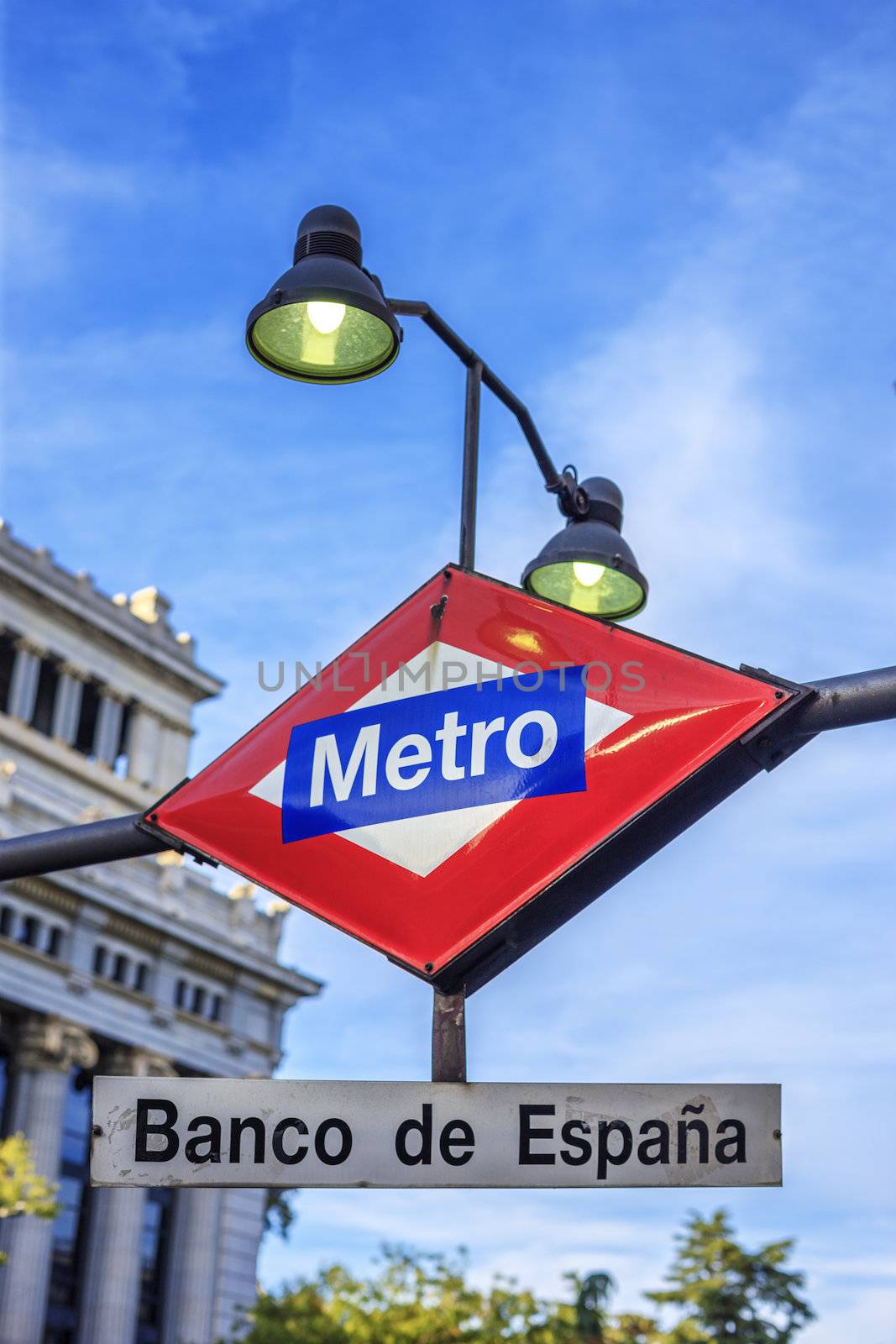 Banco de Espana Metro Station Sign in Madrid Spain