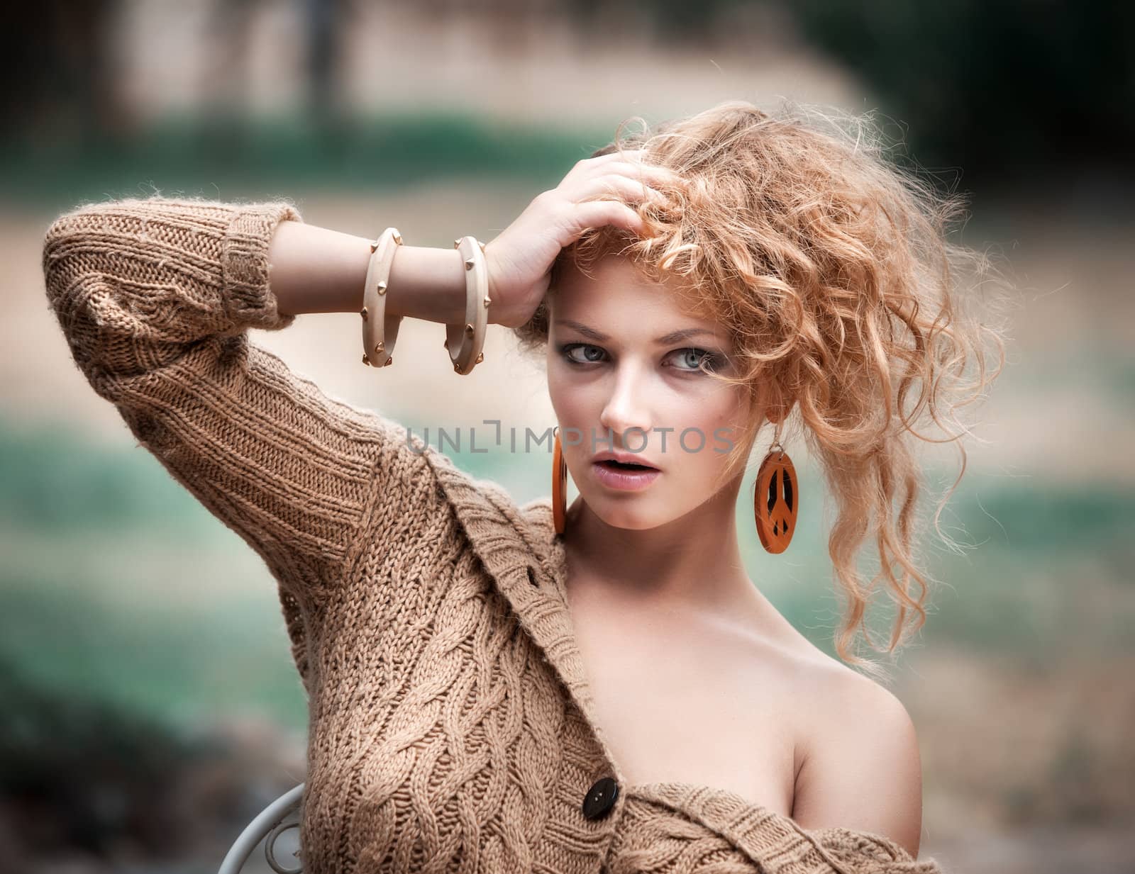 young beautiful woman is resting in the garden