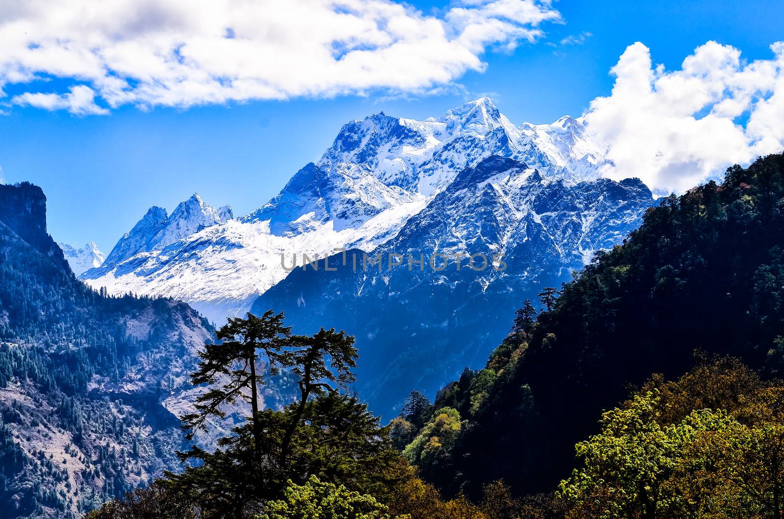 Himalayas mountain peaks during sunny day, Annapurna area, Nepal