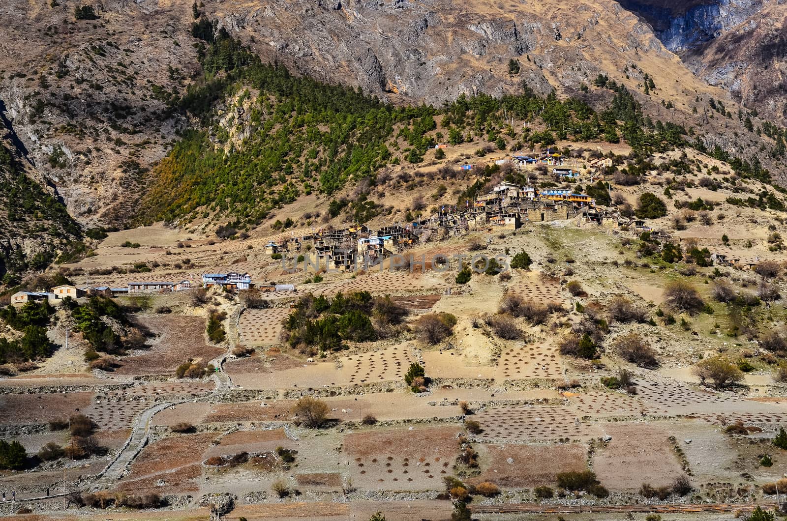 Detail of Himalayas village Upper Pisang, Annapurna region, Nepal