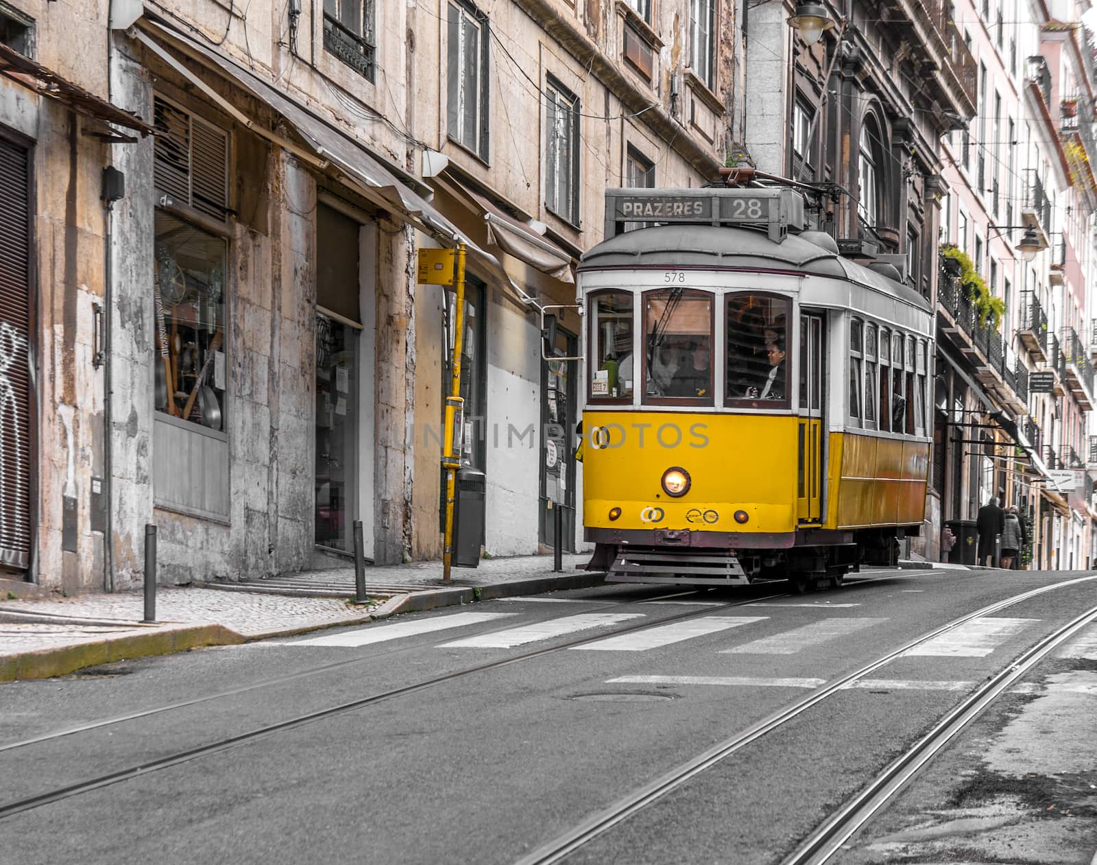 Short and quick trams in Lisbon, Portugal.