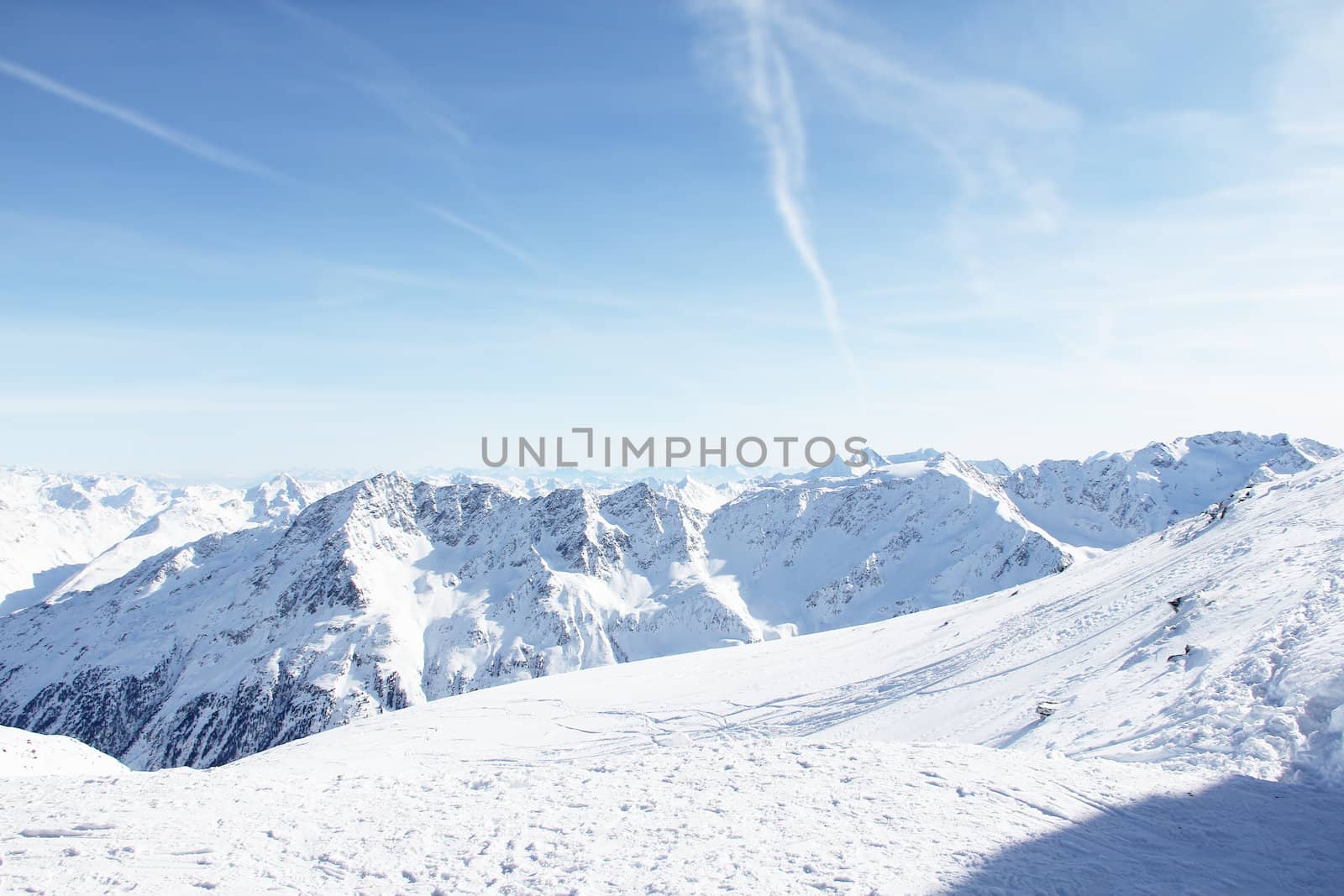 Winter landscape with top of alps, Solden, Austria