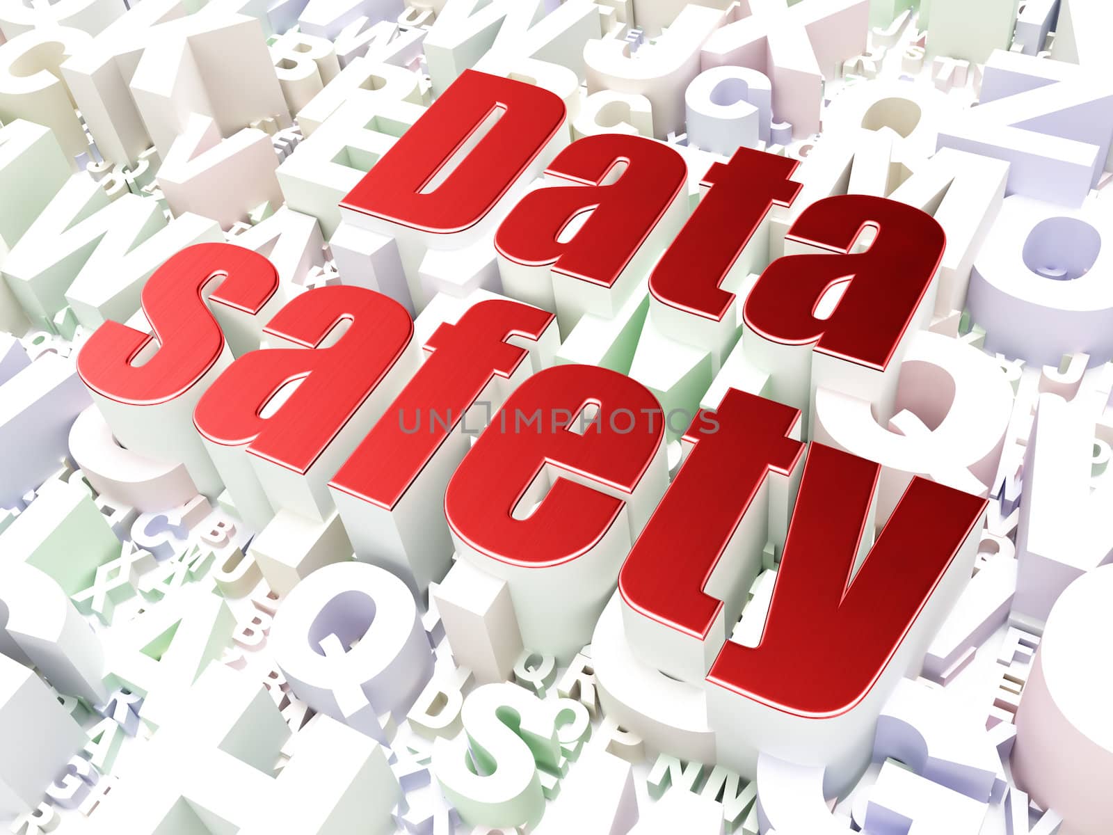 Information concept: Data Safety on alphabet  background, 3d render