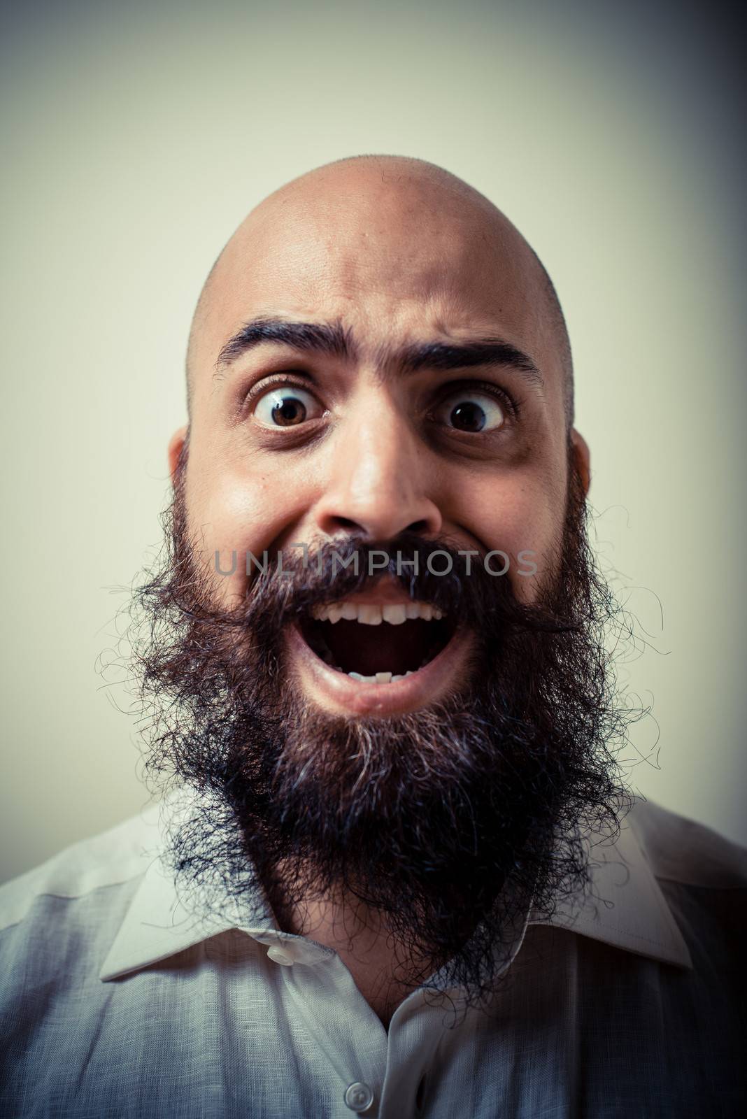 funny long beard and mustache man with white shirt by peus