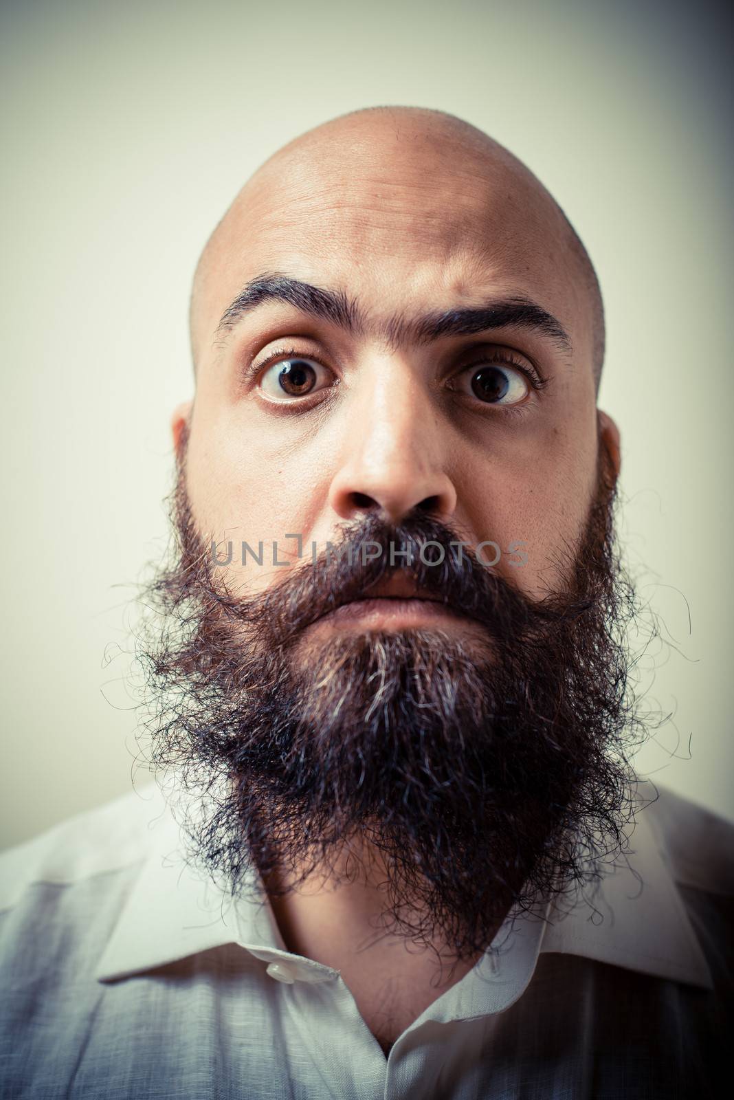 funny long beard and mustache man with white shirt by peus