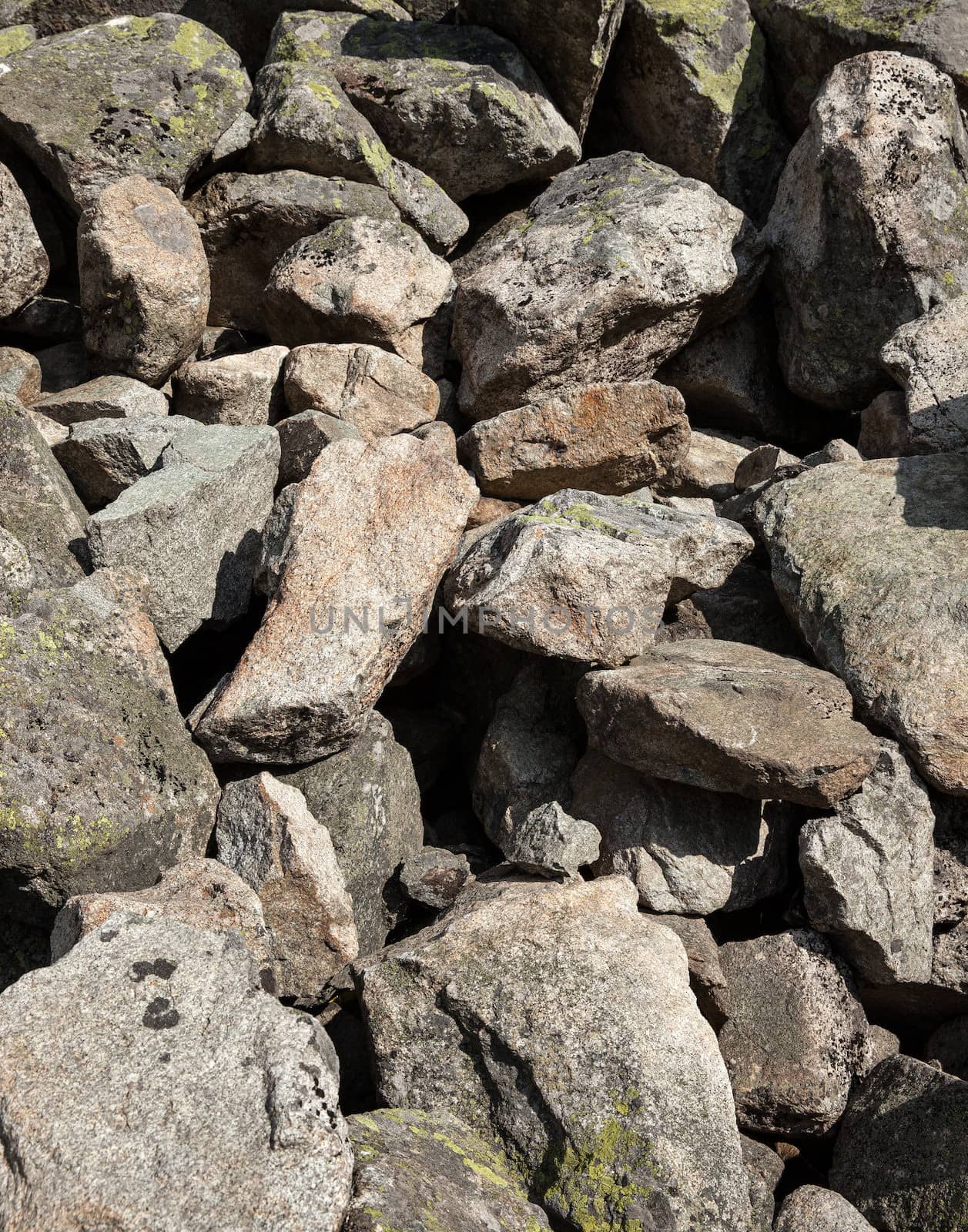 Mountain alpine valley stones rocks. High Tatras, Slovakia