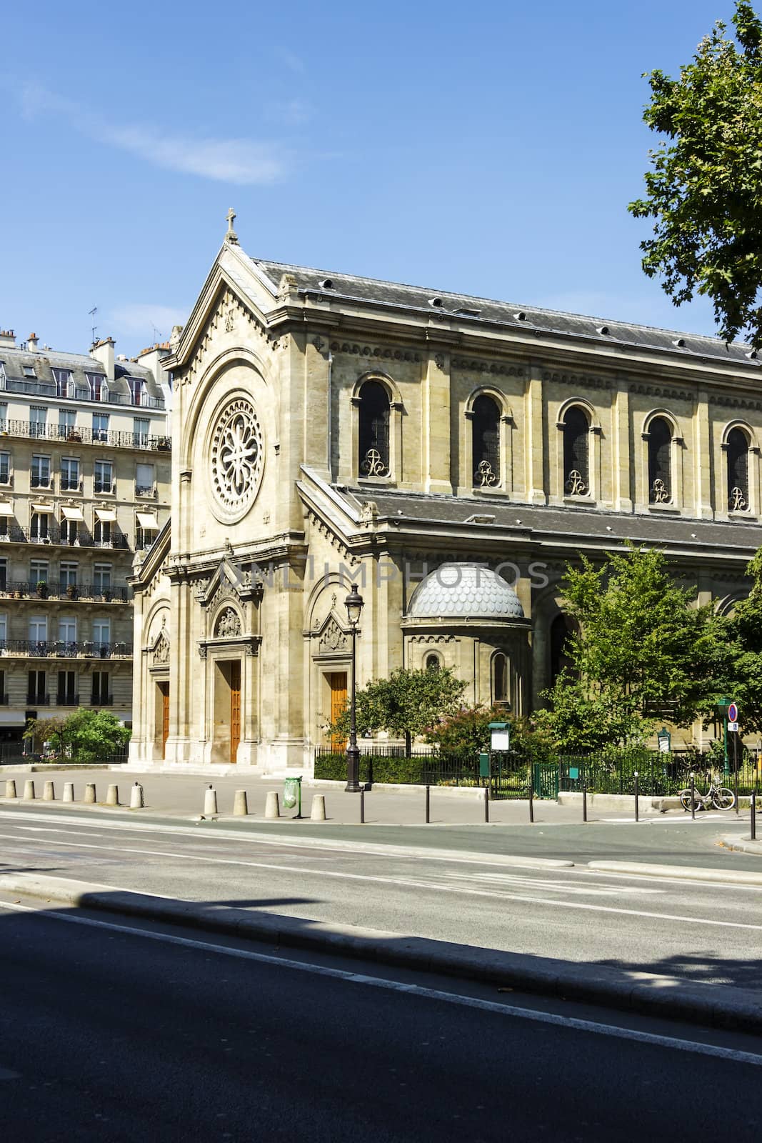 Facade of a cathedral  in Paris, France