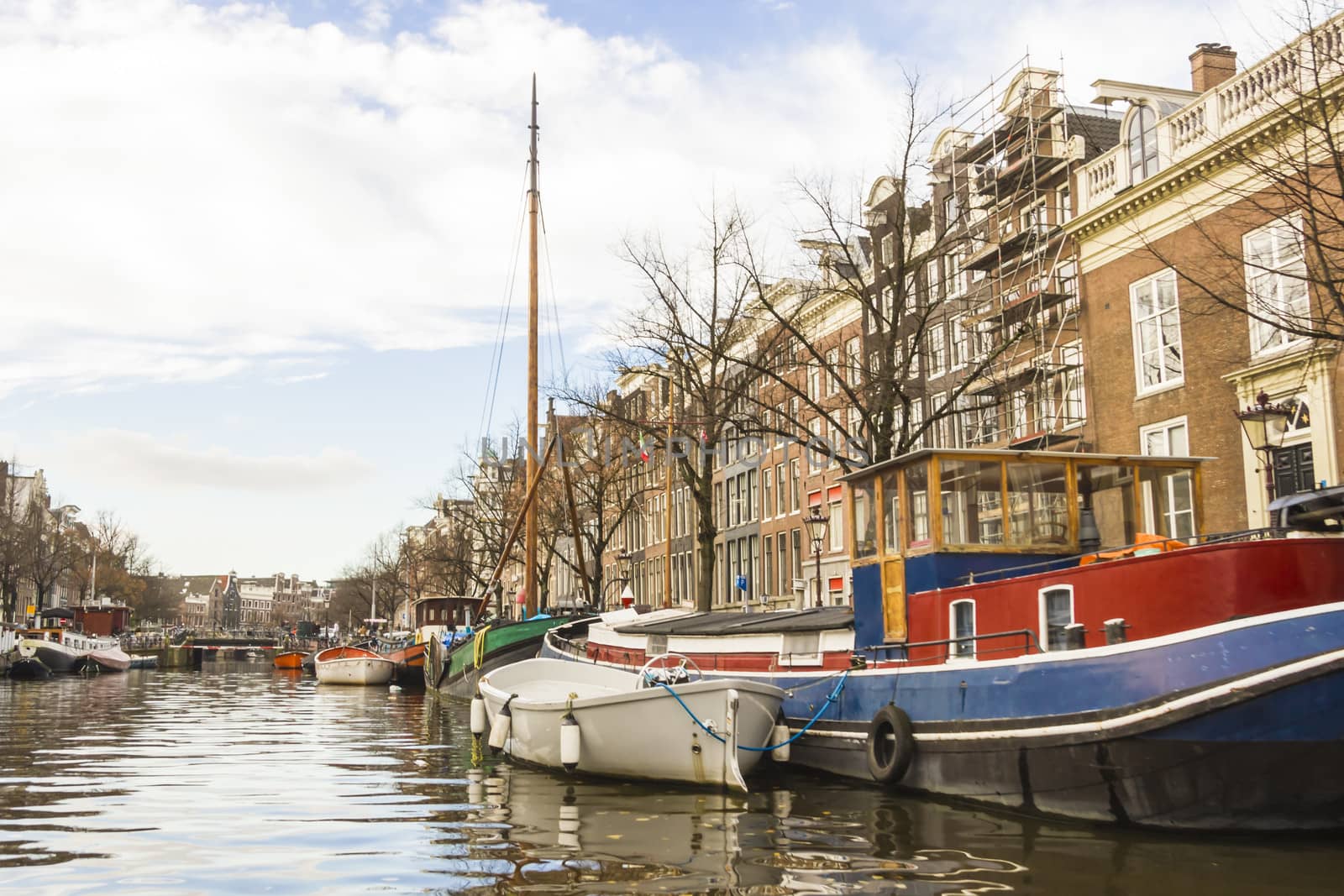 View on a canal in Amsterdam in late autumn