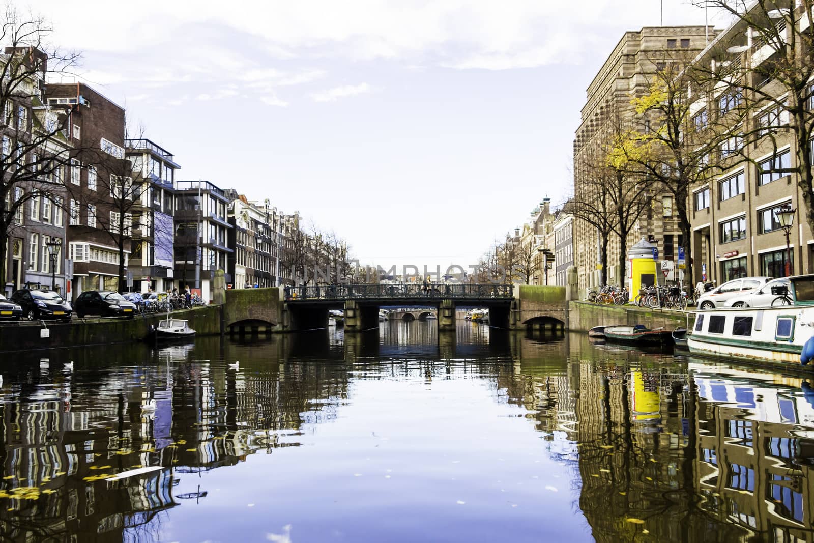 View on a canal in Amsterdam in late autumn