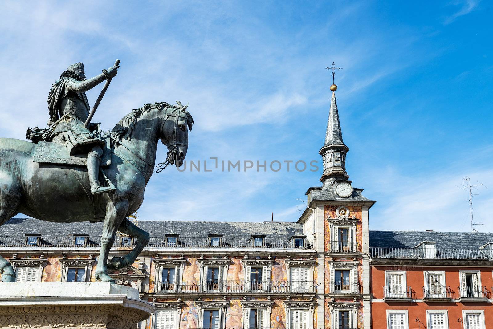 View of Statue of King Philips III, Plaza Mayor, Madrid, Spain