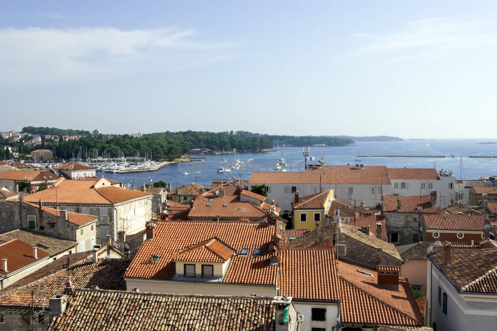 Panoramic view of down town Porec from the basilica tower, Istra by Tetyana
