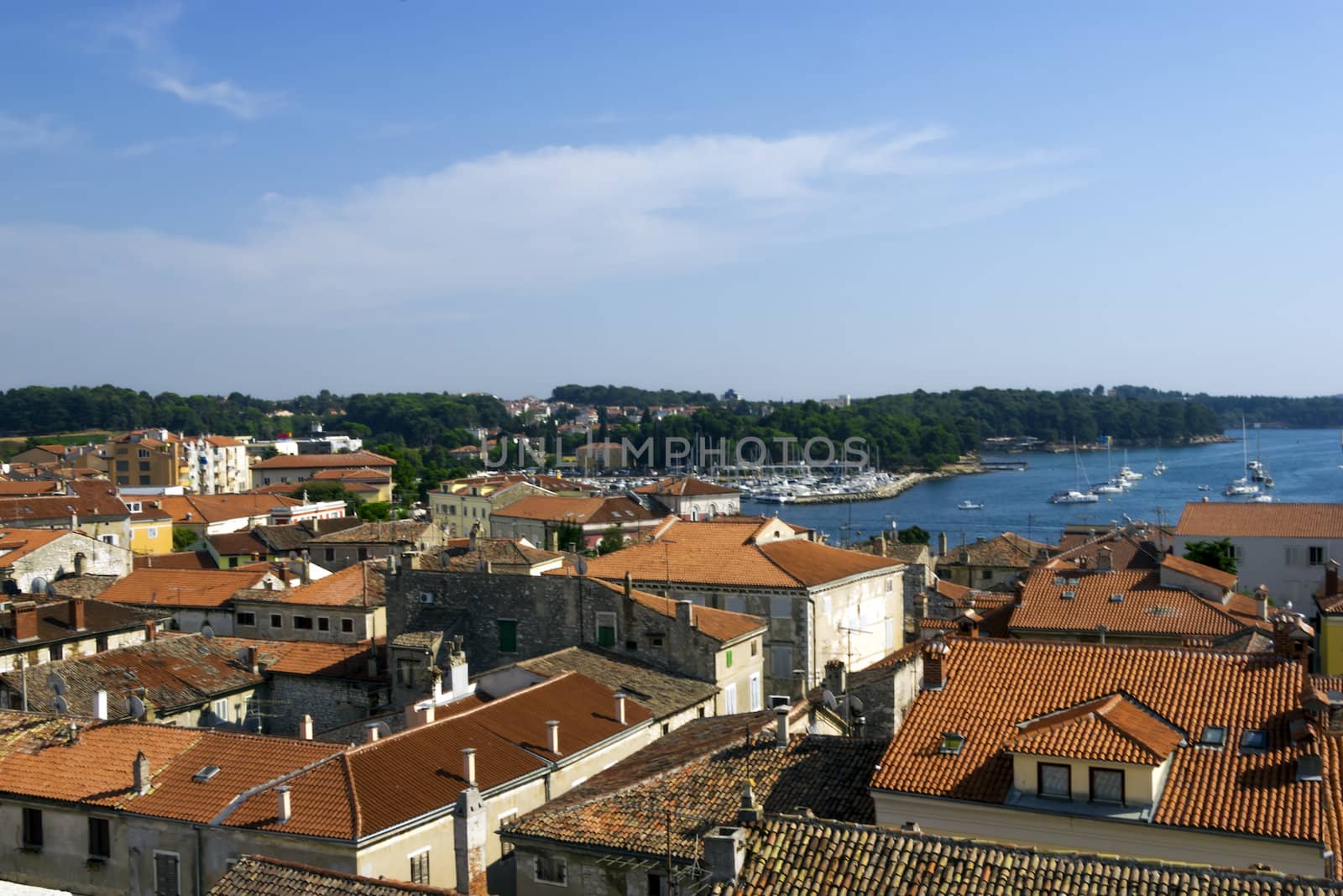 Panoramic view of down town Porec from the basilica tower, Istra by Tetyana