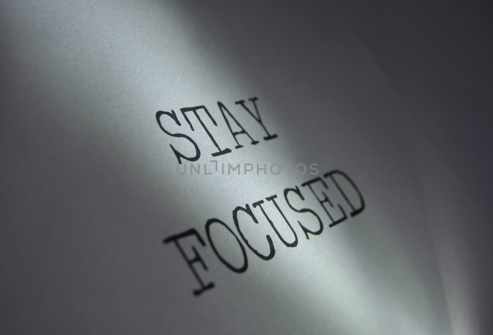 Light centred on the words stay focused motivational phrase 
