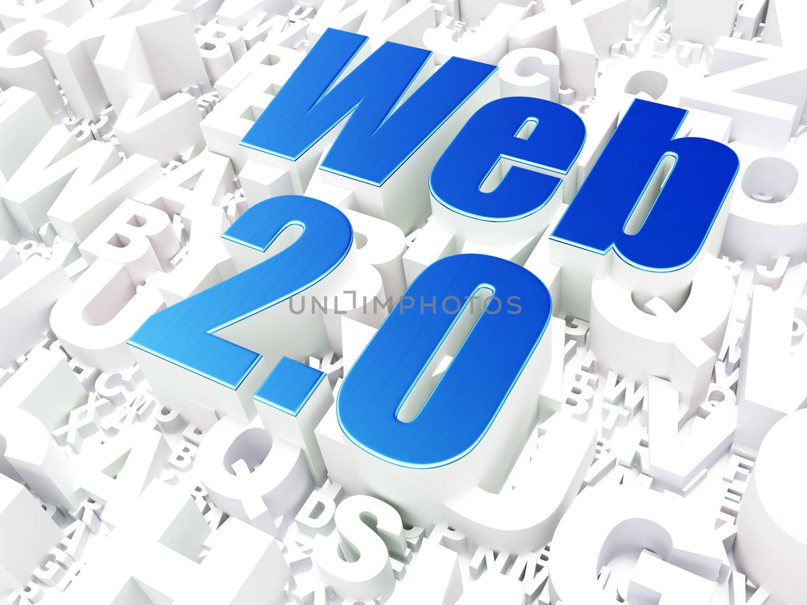 Web development SEO concept: Web 2.0 on alphabet  background, 3d render