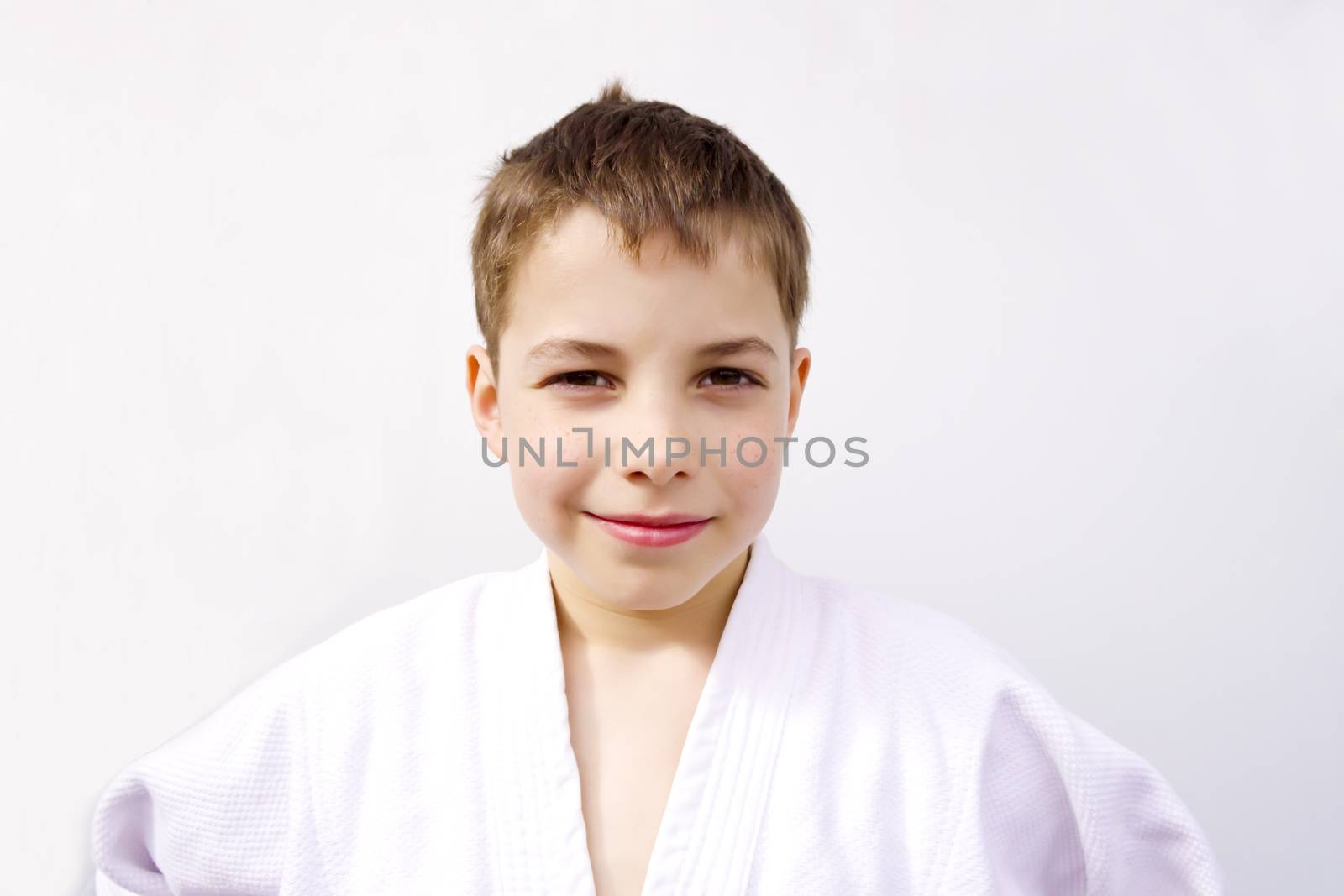 portrait of cute young teen boy in kimono by Tetyana