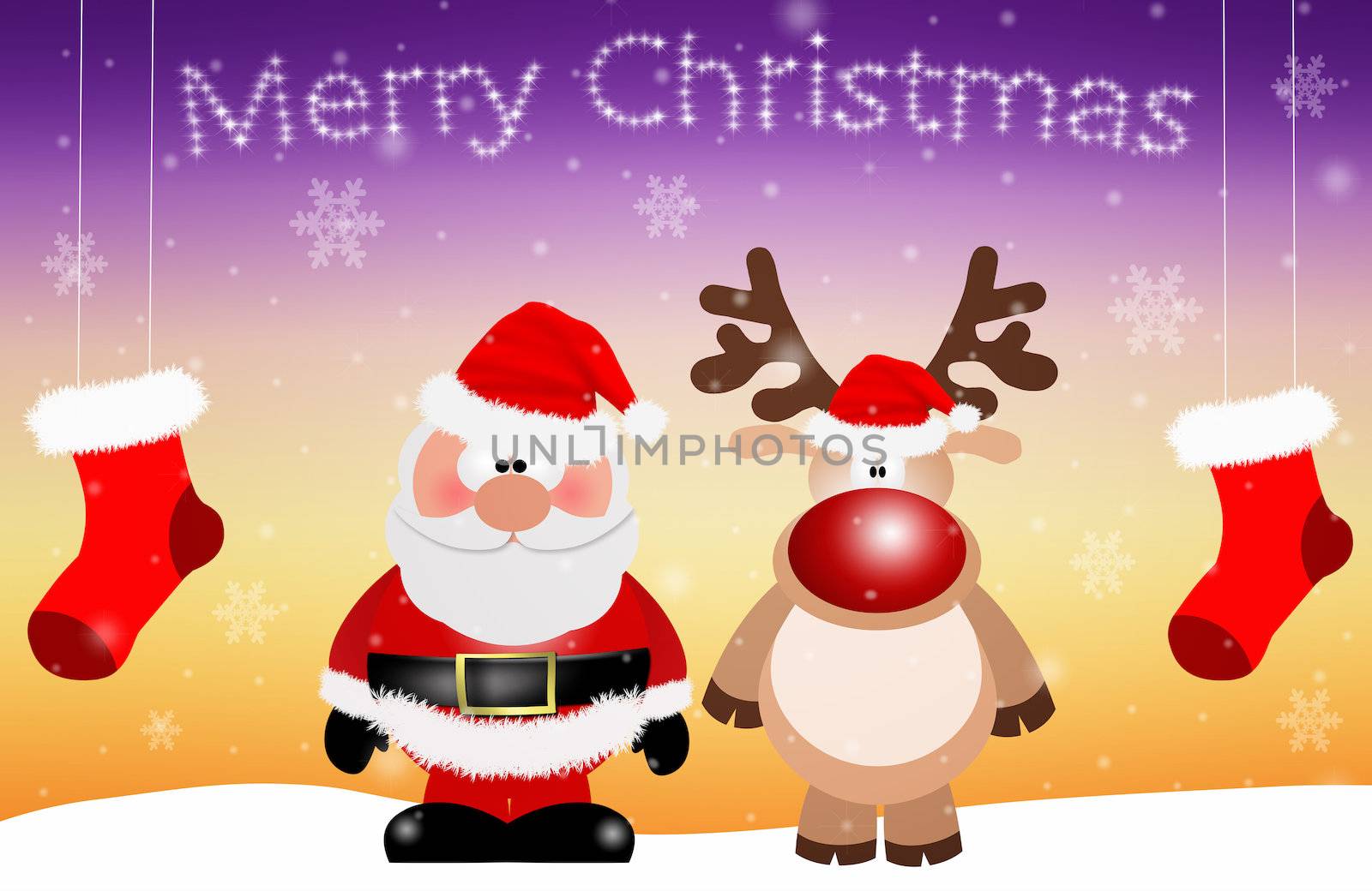 Santa Claus with reindeer  for Merry Christmas by sognolucido