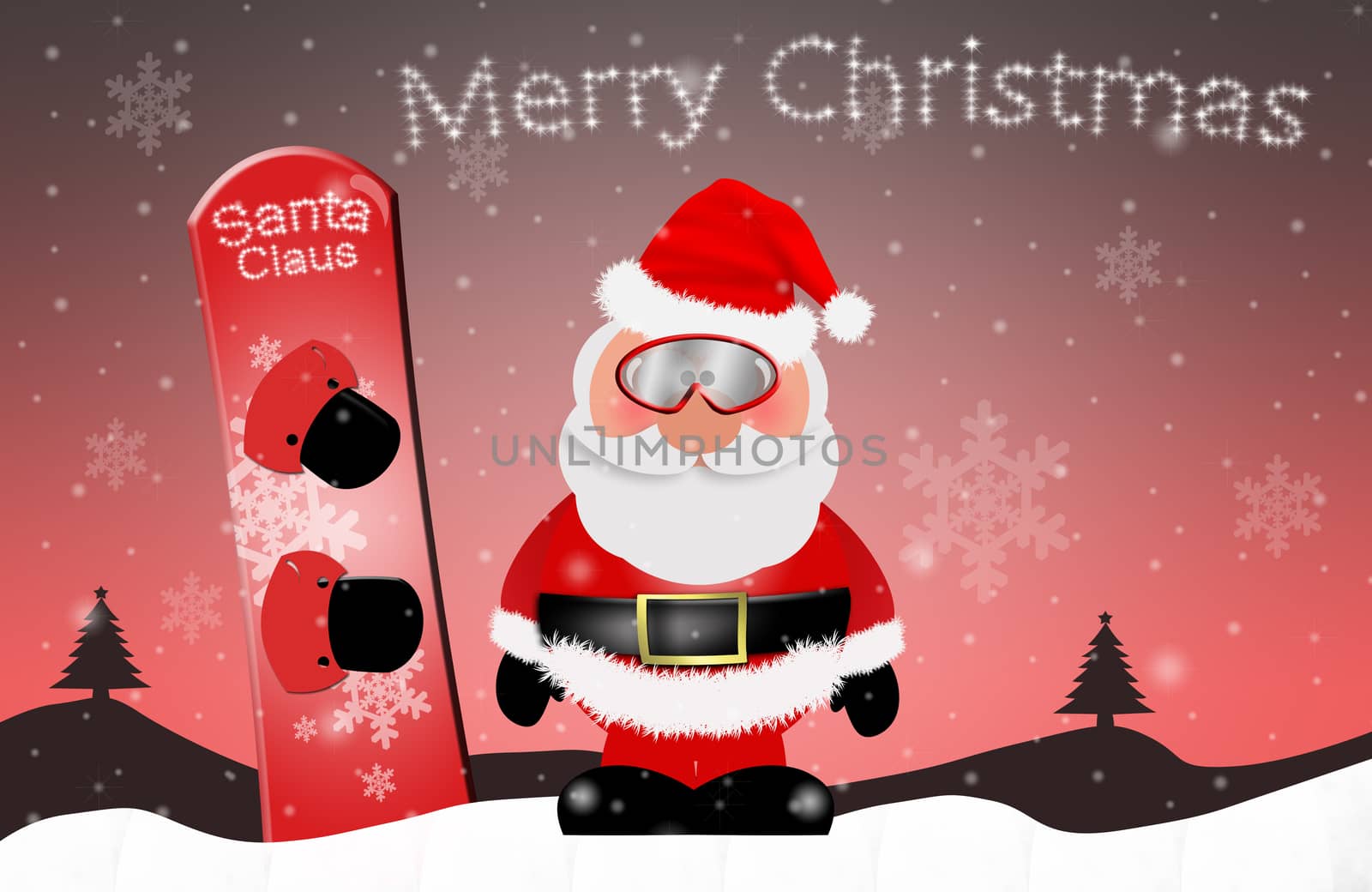 Santa Claus with snowboard