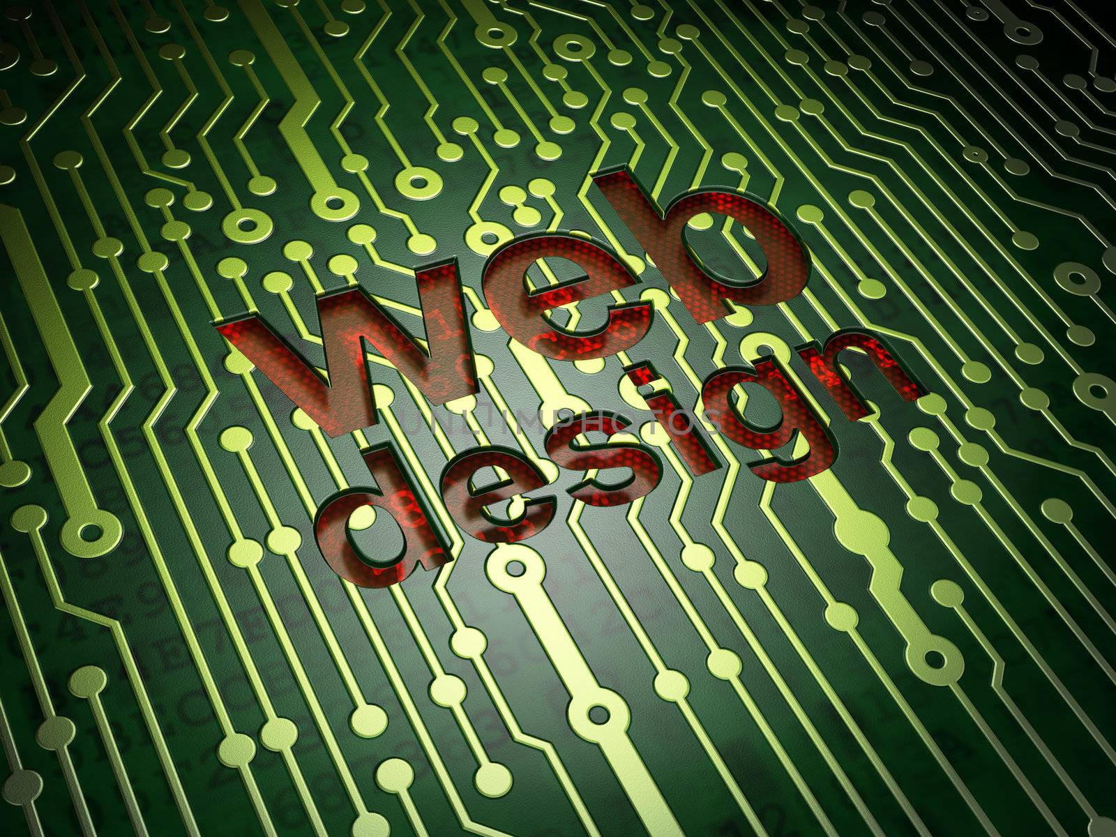Web design SEO concept: circuit board with word Web Design, 3d render