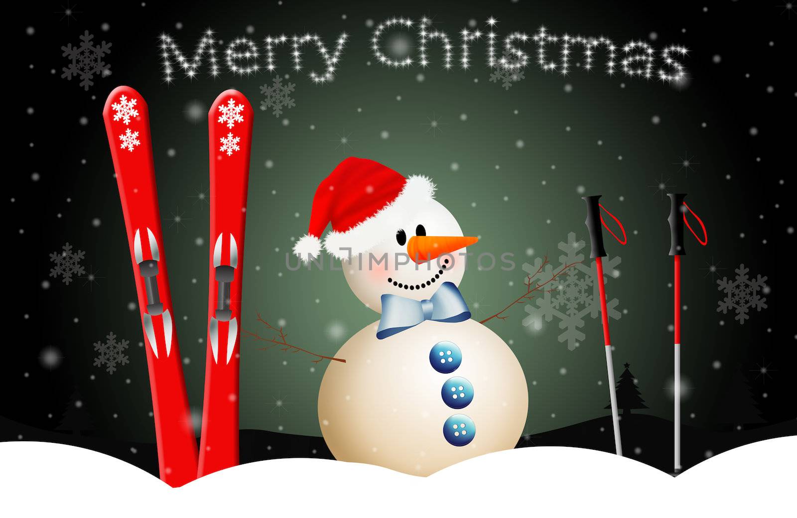 snowman with ski for Christmas