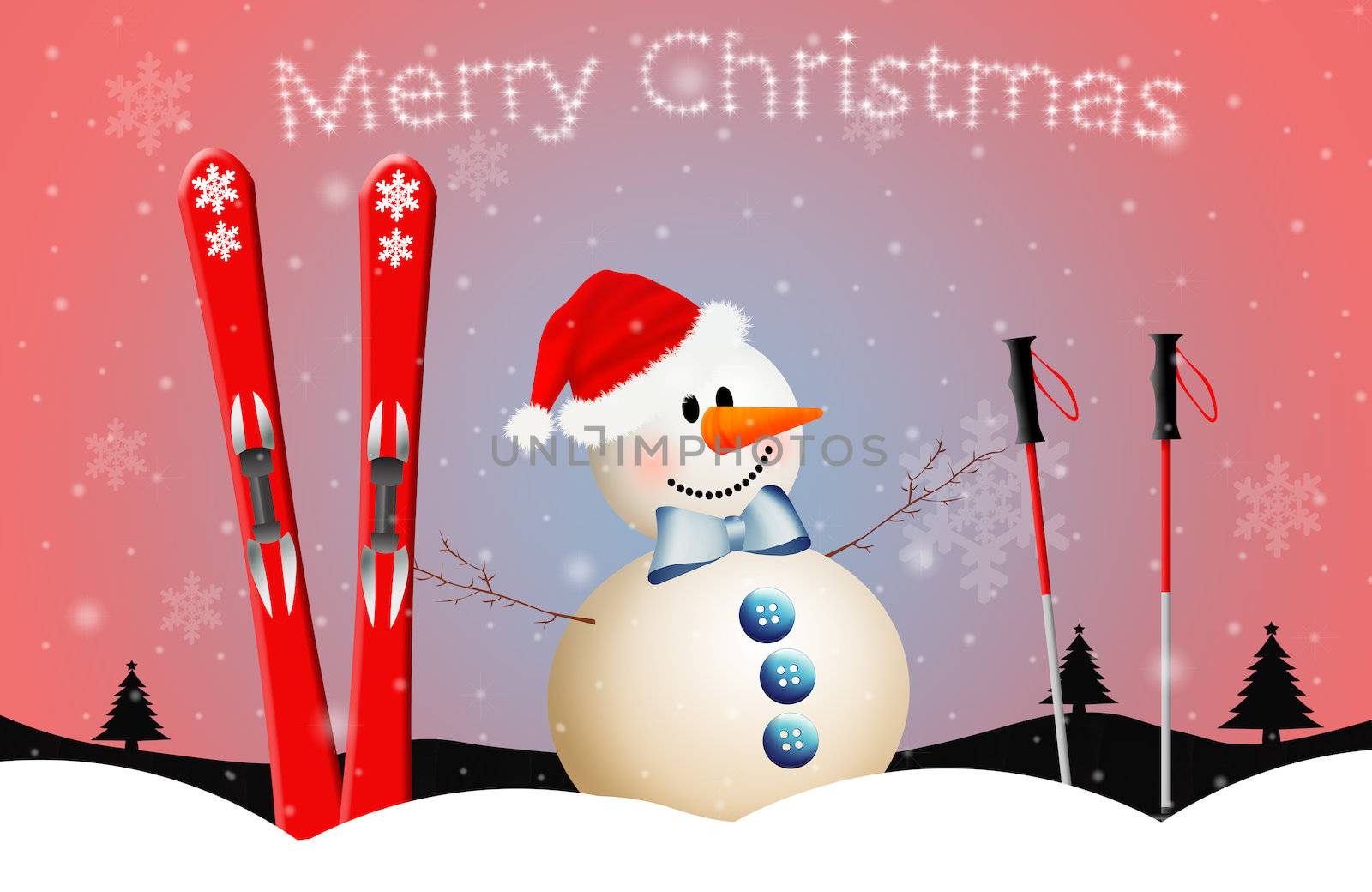 snowman with ski for Christmas