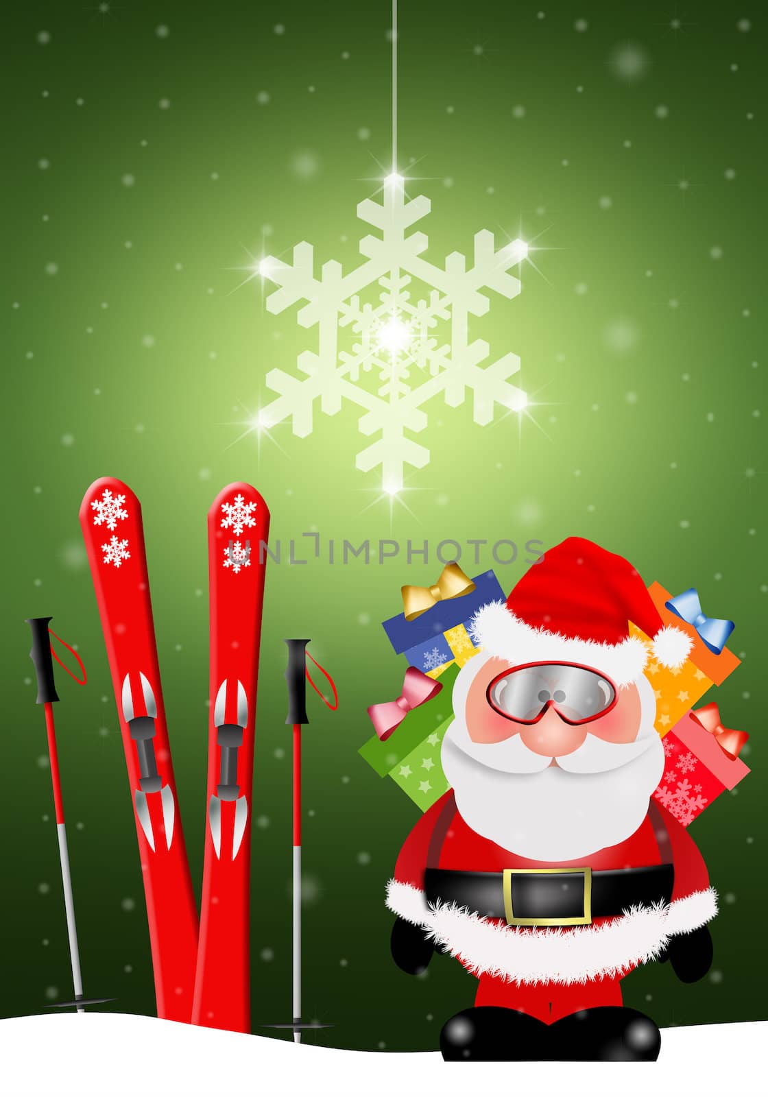 Santa Claus with ski for Christmas