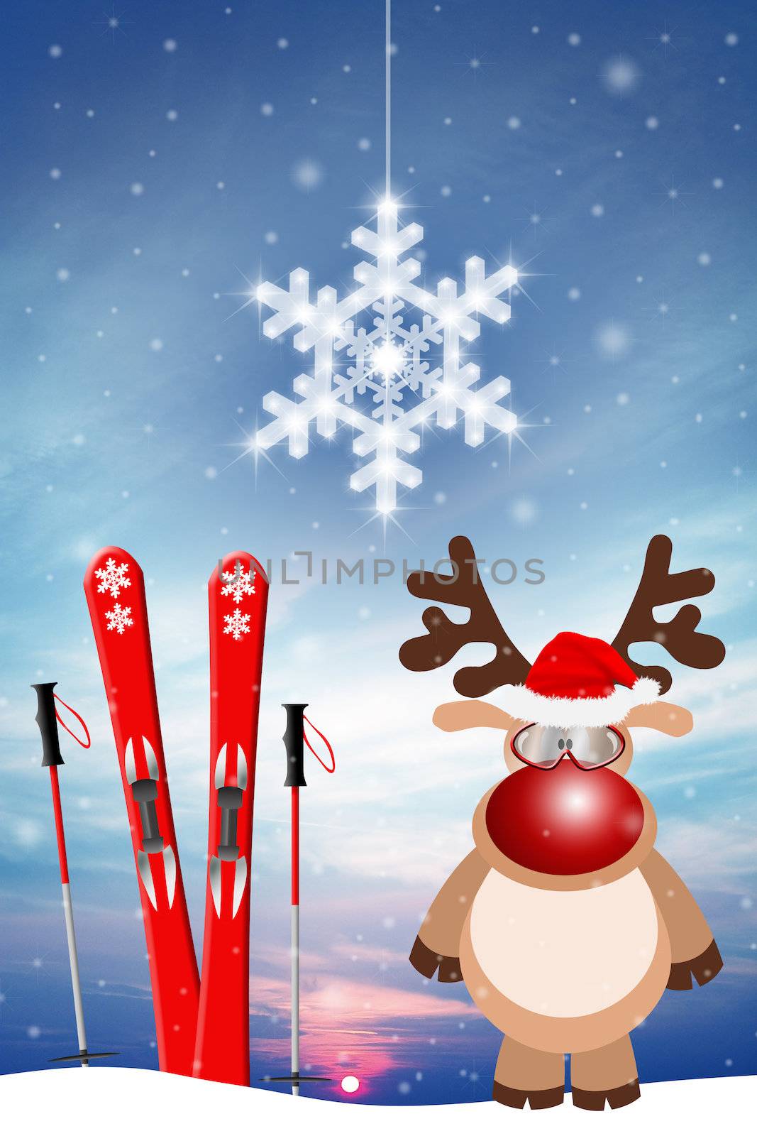 reindeer with ski for Christmas