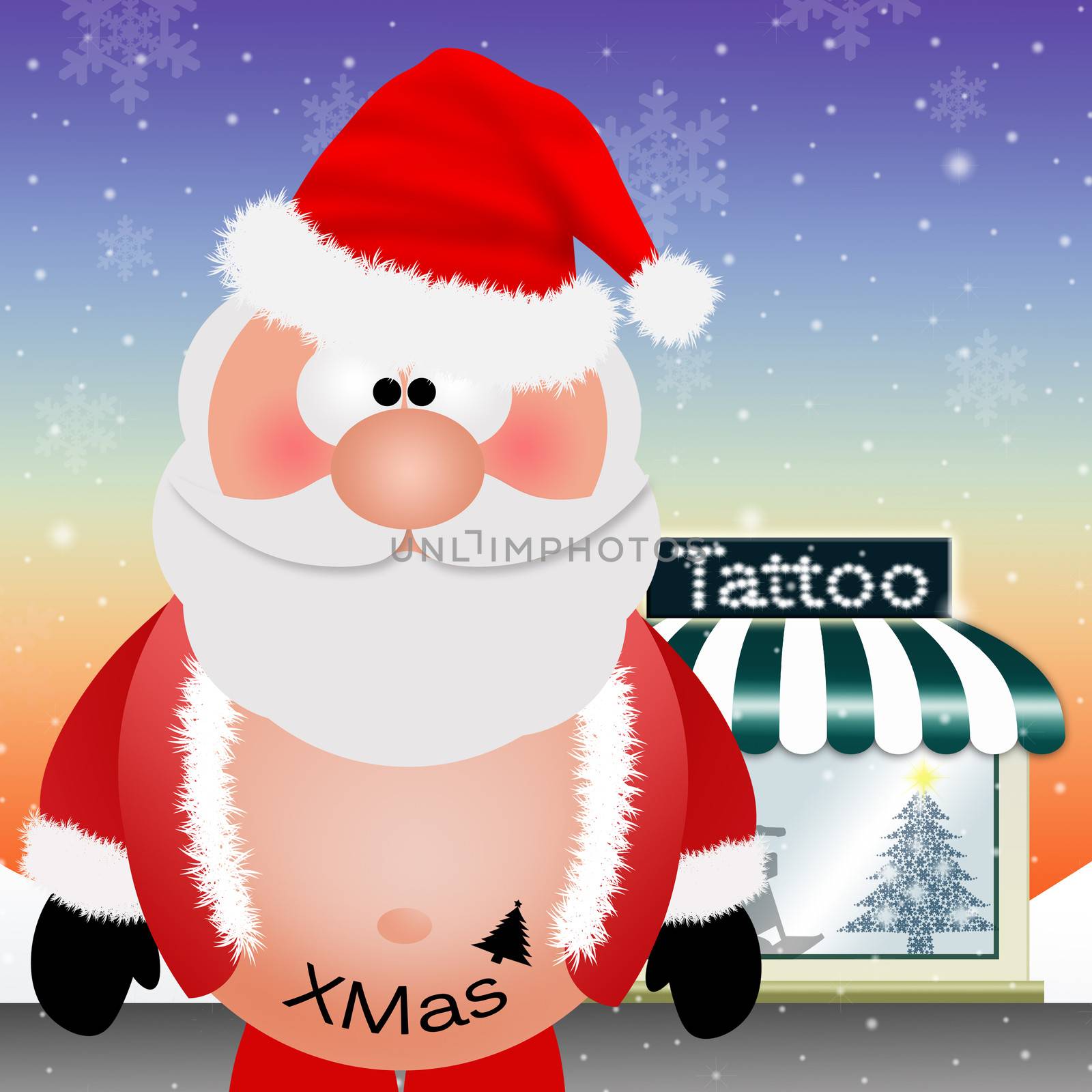 Santa Claus with tattoo for Christmas