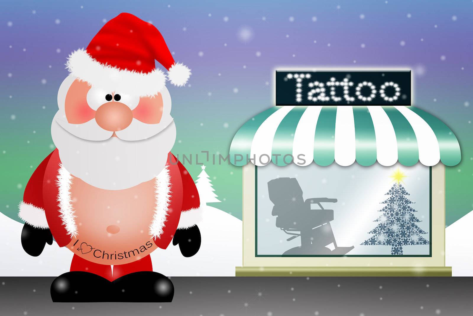 Santa Claus with tattoo for Christmas