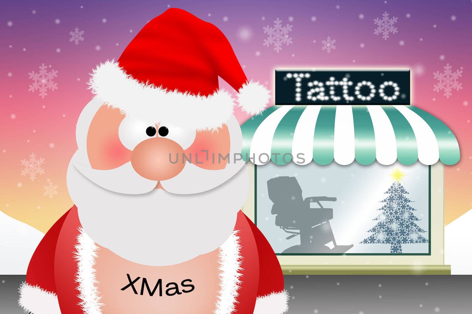 Santa Claus with tattoo for Christmas