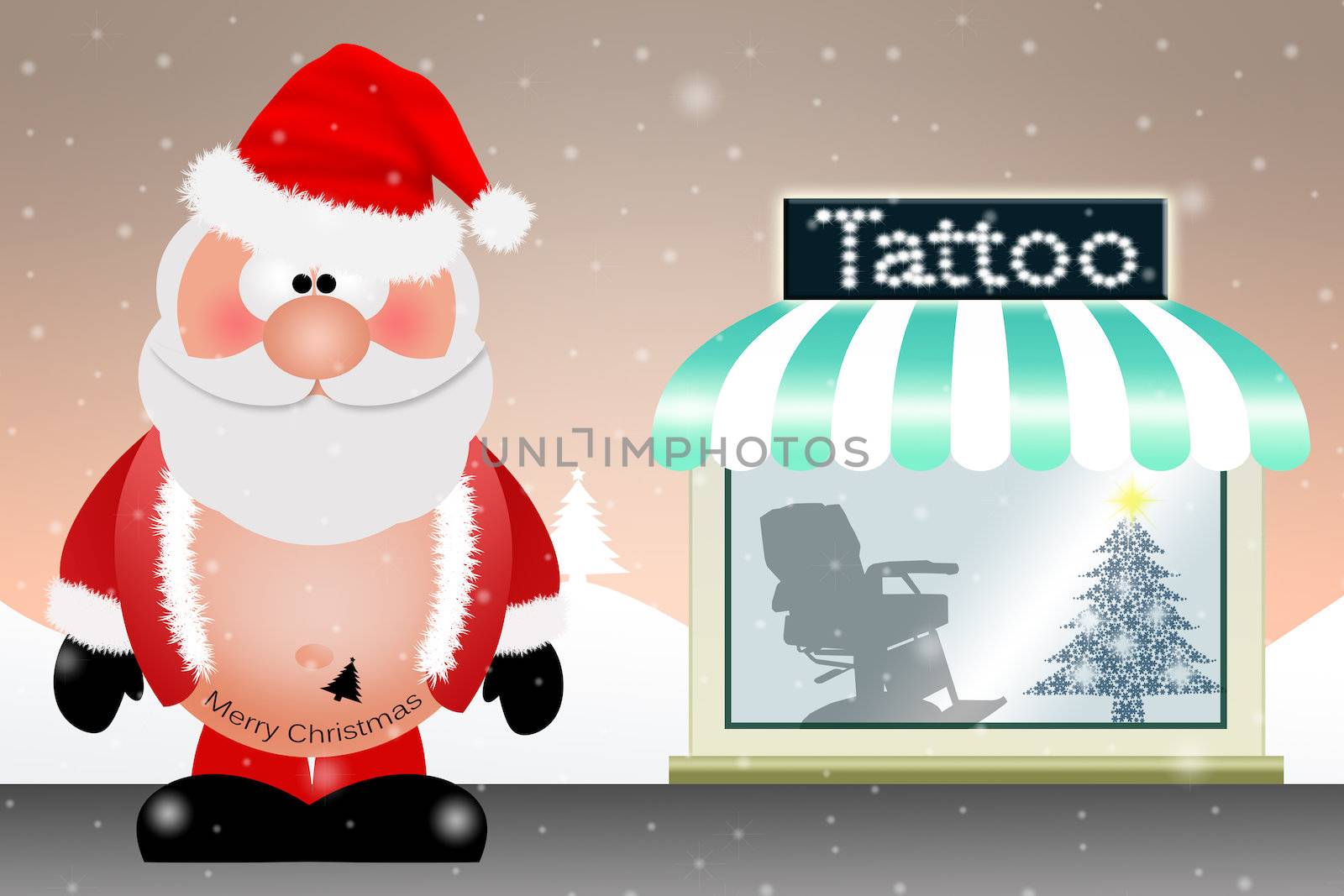 Santa Claus with tattoo for Christmas