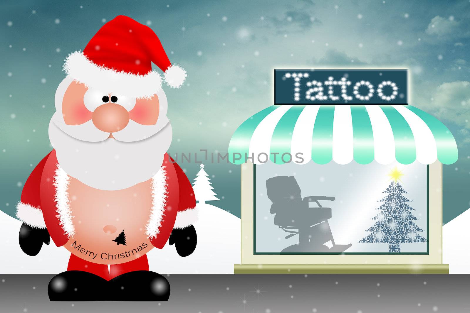 Santa Claus with tattoo for Christmas