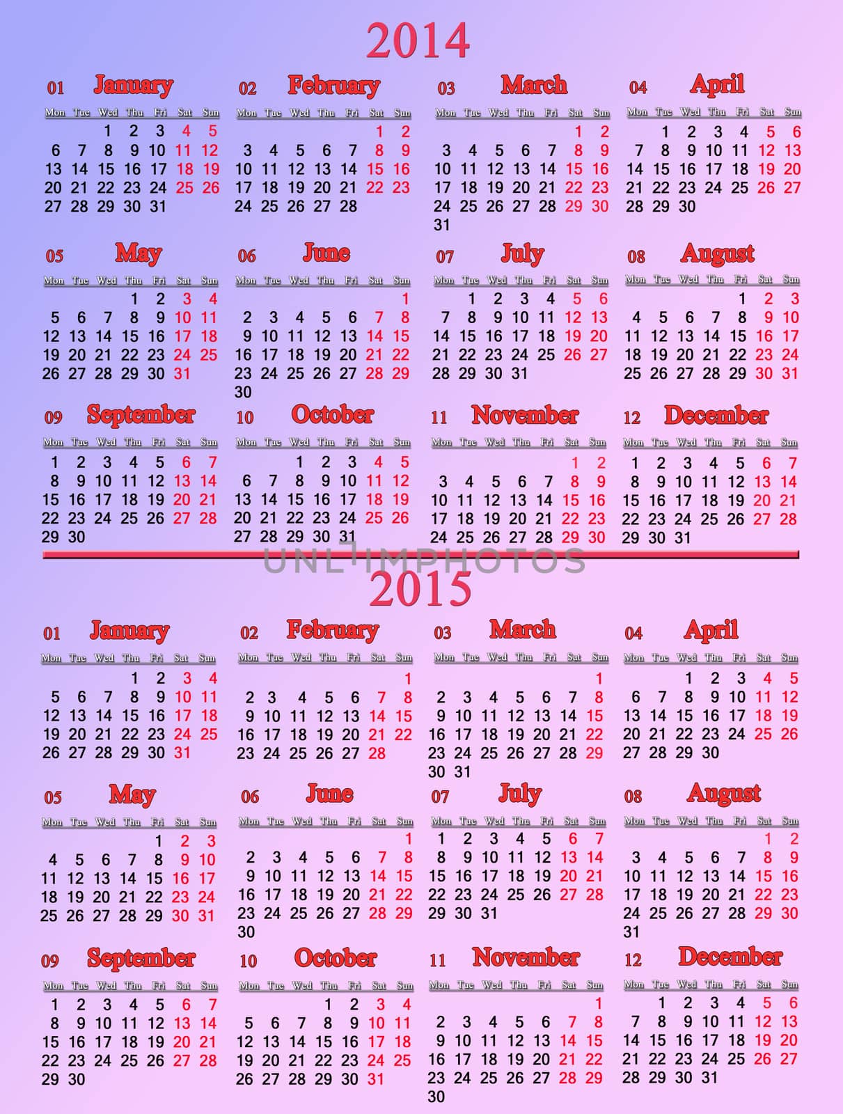 usual office pale rose calendar for 2014 - 2015 years