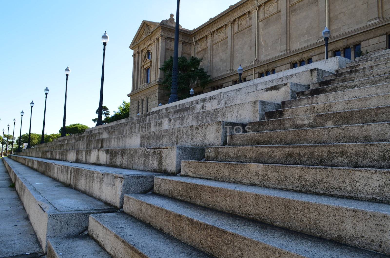 Large stone steps outside the National Arts Museum, Barcelona,Spain.