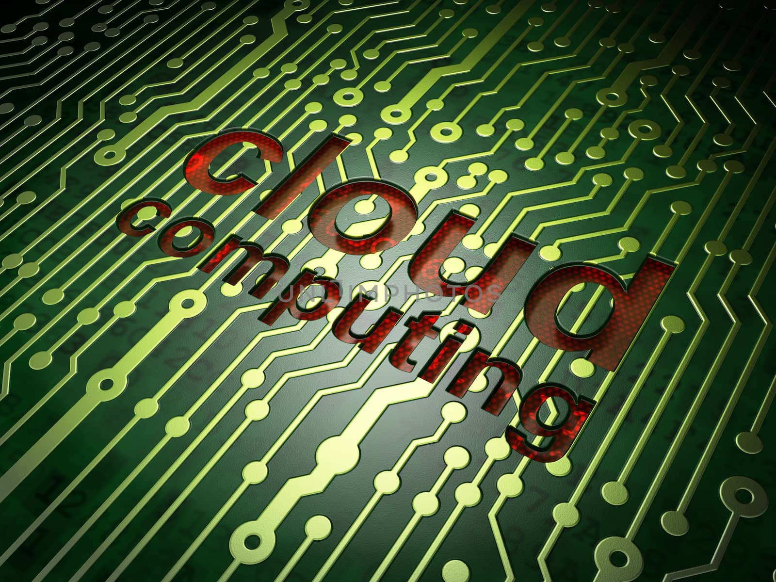 Cloud computing technology, networking concept: circuit board with word Cloud Computing, 3d render