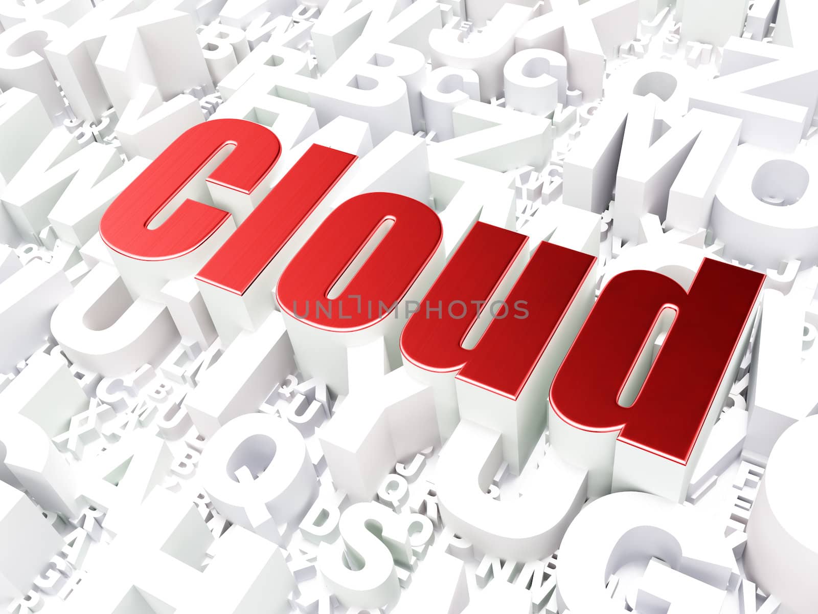 Cloud computing technology, networking concept: Cloud on alphabet  background, 3d render