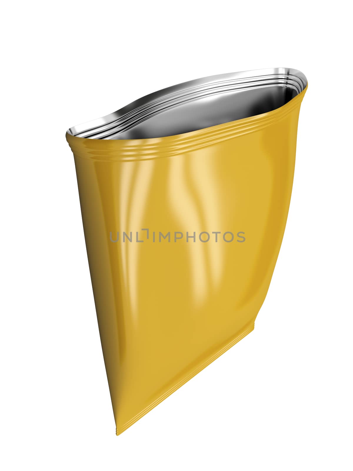 Empty foil bag isolated on white background